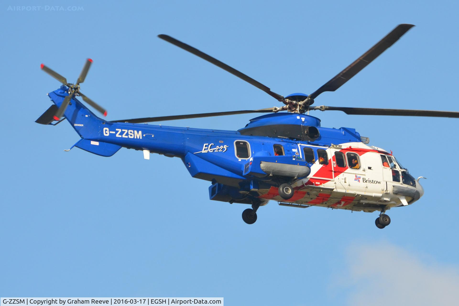 G-ZZSM, 2014 Airbus Helicopters EC-225LP Super Puma C/N 2937, Landing at Norwich.