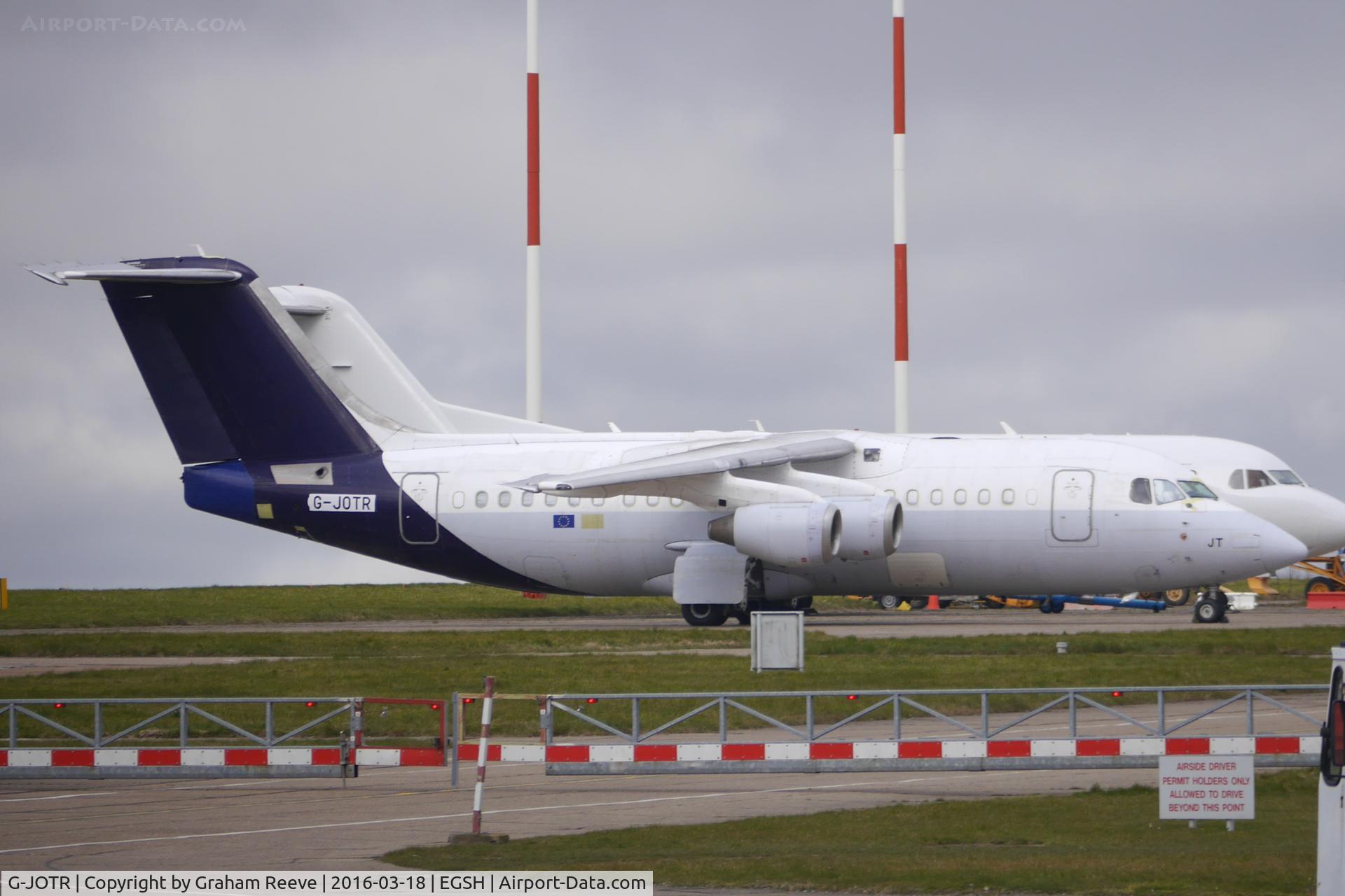 G-JOTR, 1996 British Aerospace Avro 146-RJ85 C/N E.2294, Parked at Norwich.
