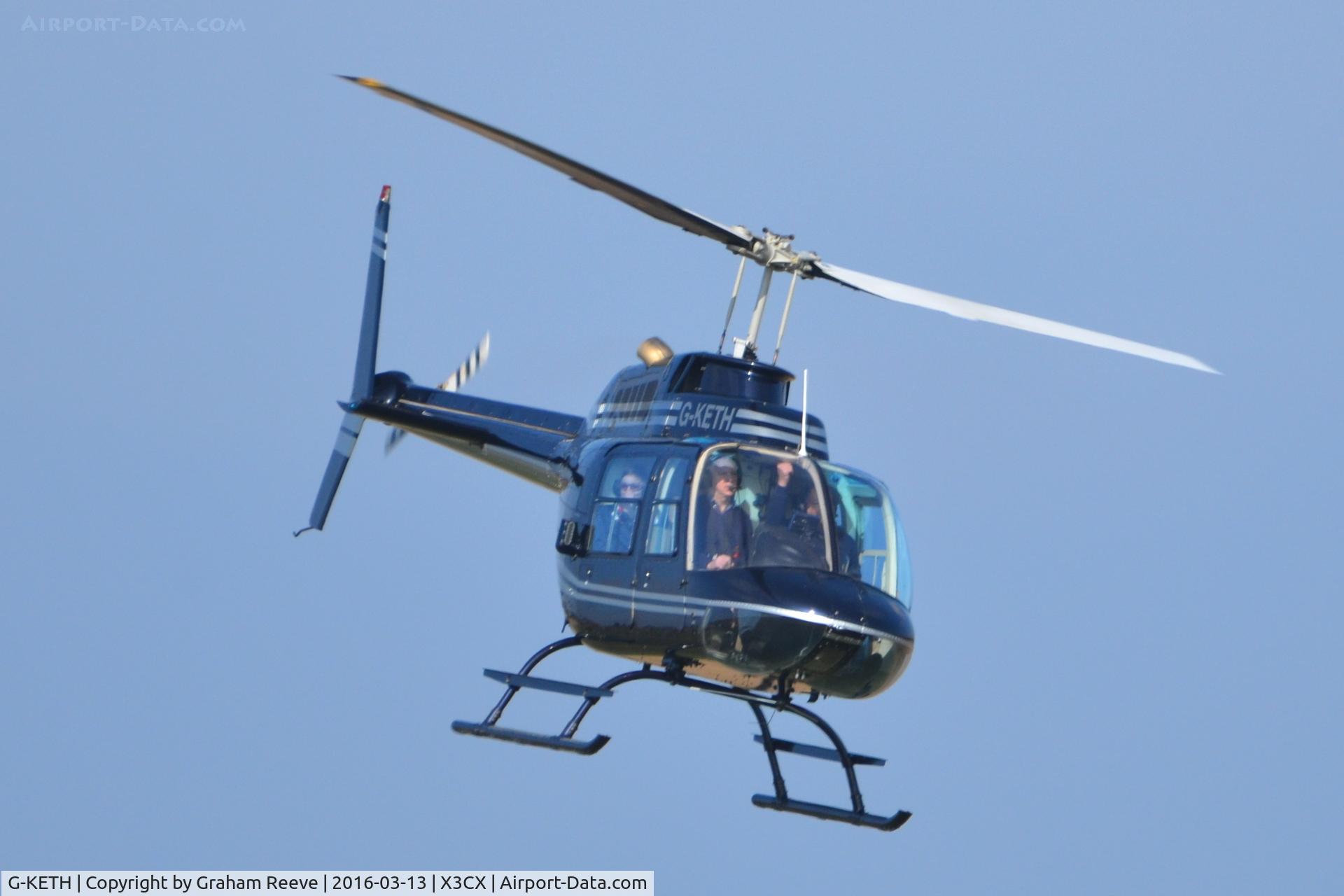 G-KETH, 1974 Agusta AB-206B JetRanger II C/N 8418, Departing from Northrepps.
