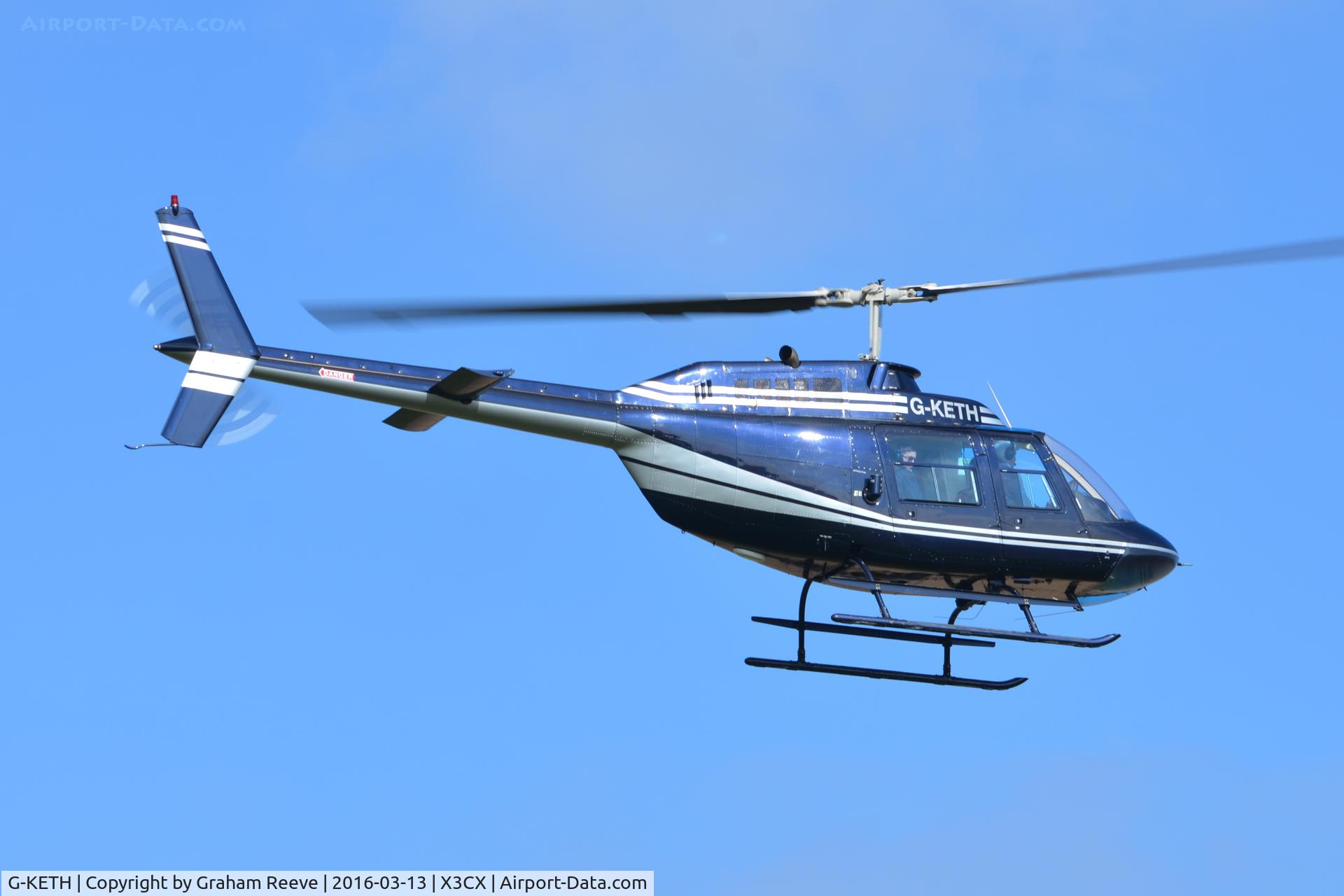 G-KETH, 1974 Agusta AB-206B JetRanger II C/N 8418, Departing from Northrepps.