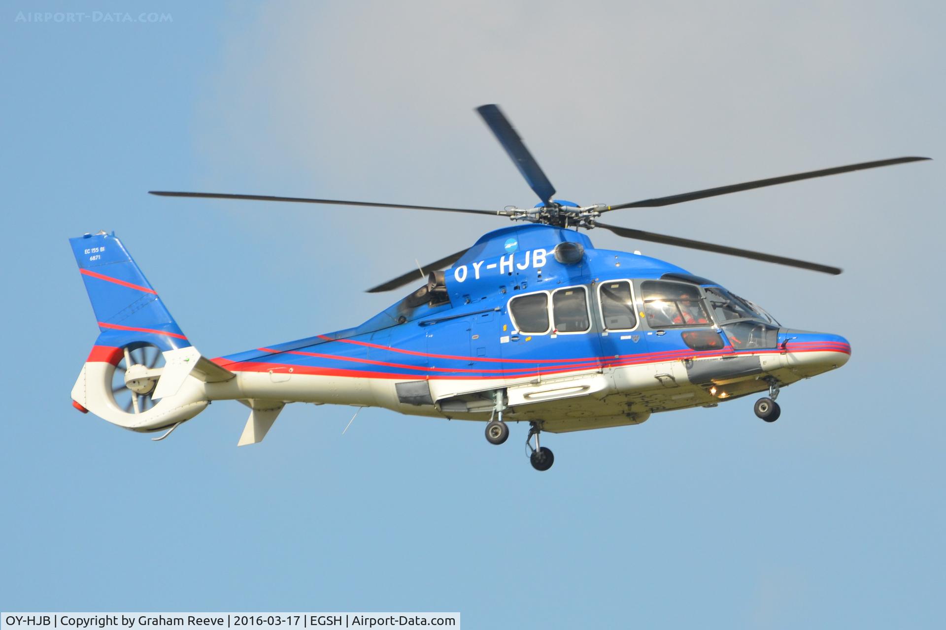 OY-HJB, 2009 Eurocopter EC-155B-1 C/N 6871, Flying with the Dancopter logo removed.