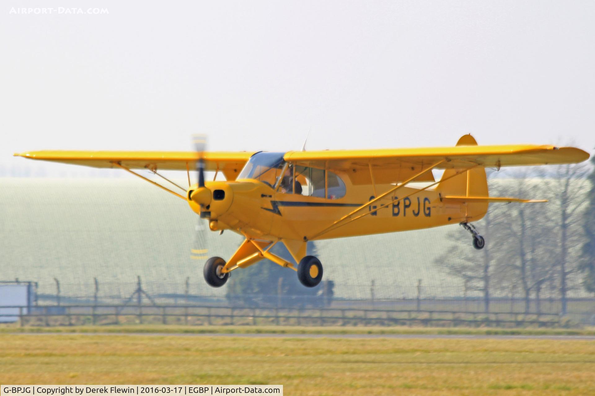 G-BPJG, 1965 Piper PA-18-150 Super Cub C/N 18-8350, Super Cub, Oaksey Park based, previously N4172Z, SE-EZG, seen departing runway 08 grass.
