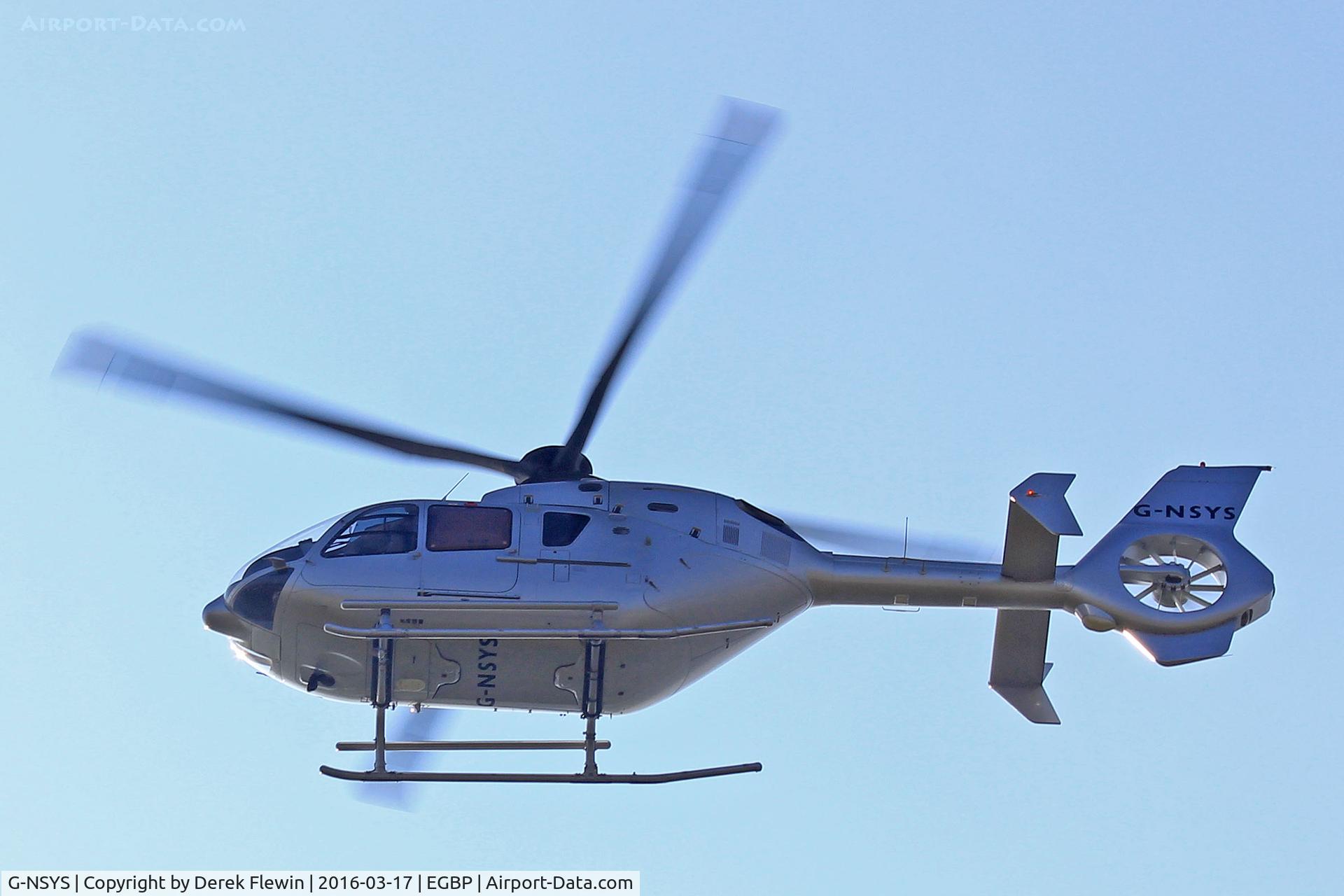 G-NSYS, 1999 Eurocopter EC-135T-1 C/N 0115, EC-135T-1, Oxford based, previously D-HEGG, M-GLBL, seen in the overhead.