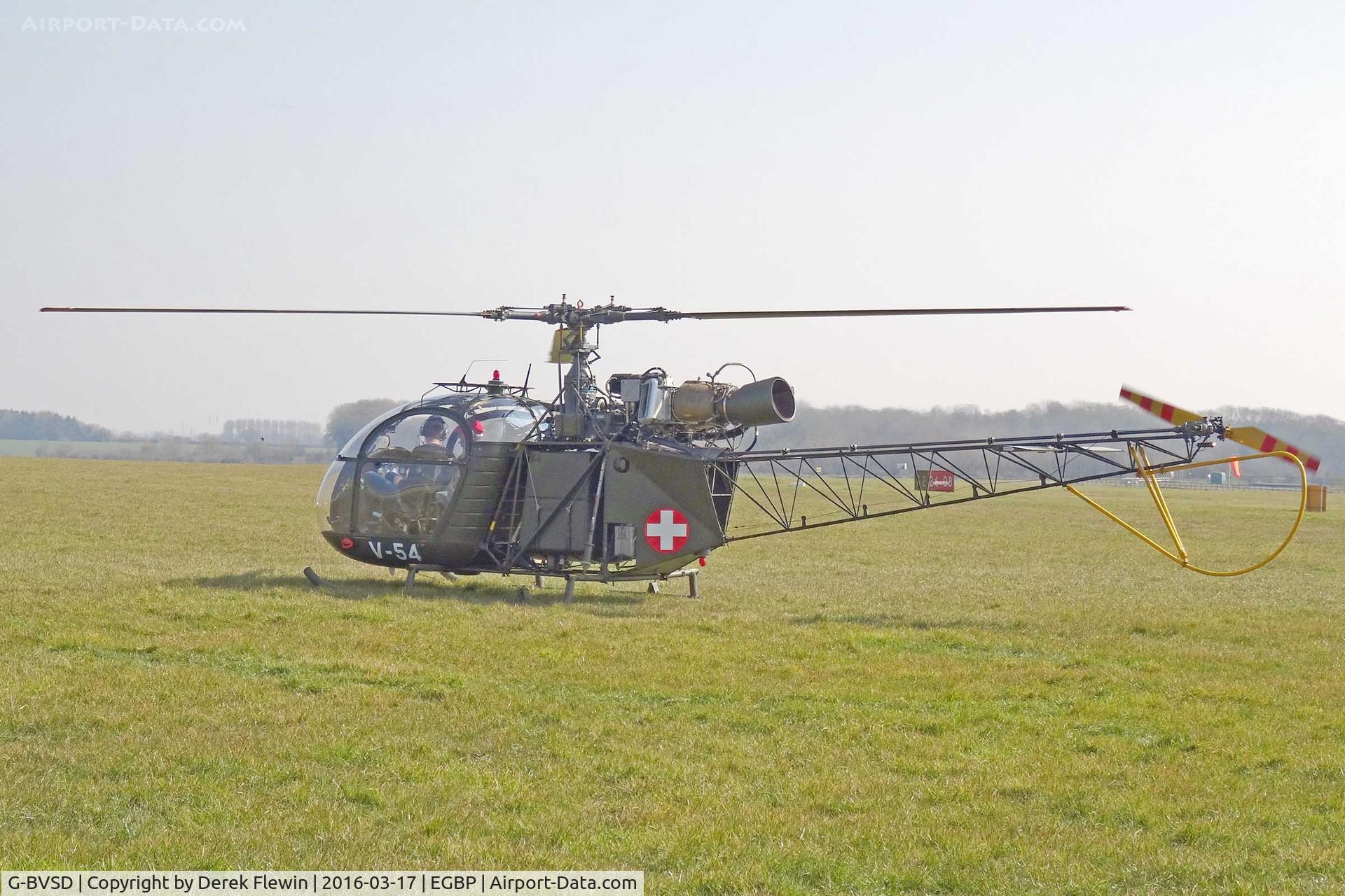 G-BVSD, 1964 Sud SE-3130 Alouette II C/N 1897, Alouette II, Ullenwood based, previously V-54, only example in this colour scheme in the UK.