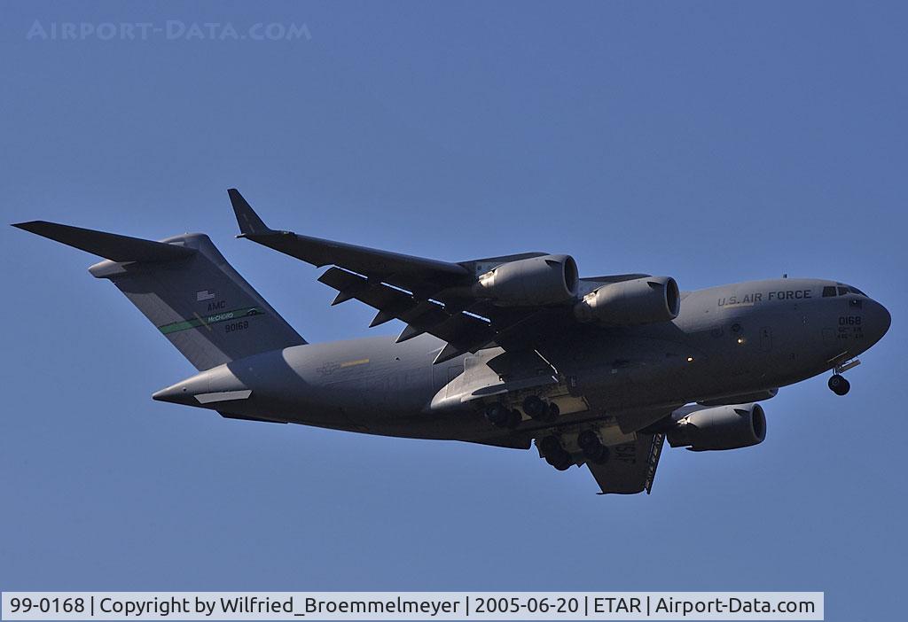 99-0168, 1999 Boeing C-17A Globemaster III C/N 50072/P-68, On Approach to Runway 09 at Ramstein Air Base.