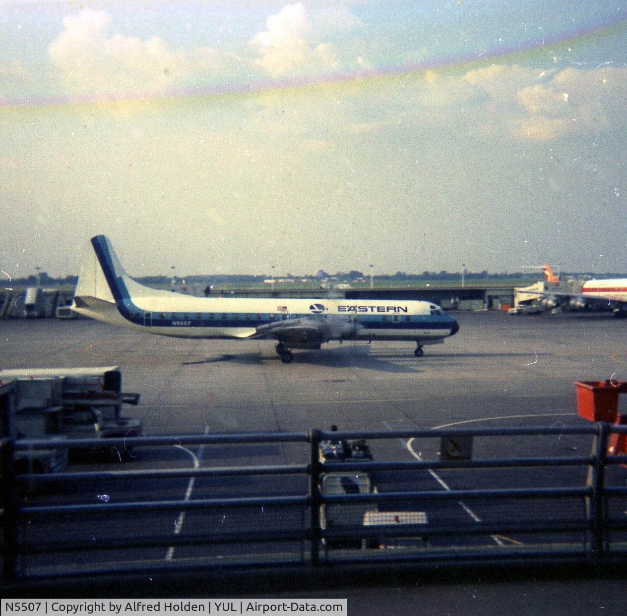 N5507, 1958 Lockheed L-188A Electra C/N 188A-1012, Spotted at Montreal circa 1973. Unclear whether it is in Eastern service or recently sold