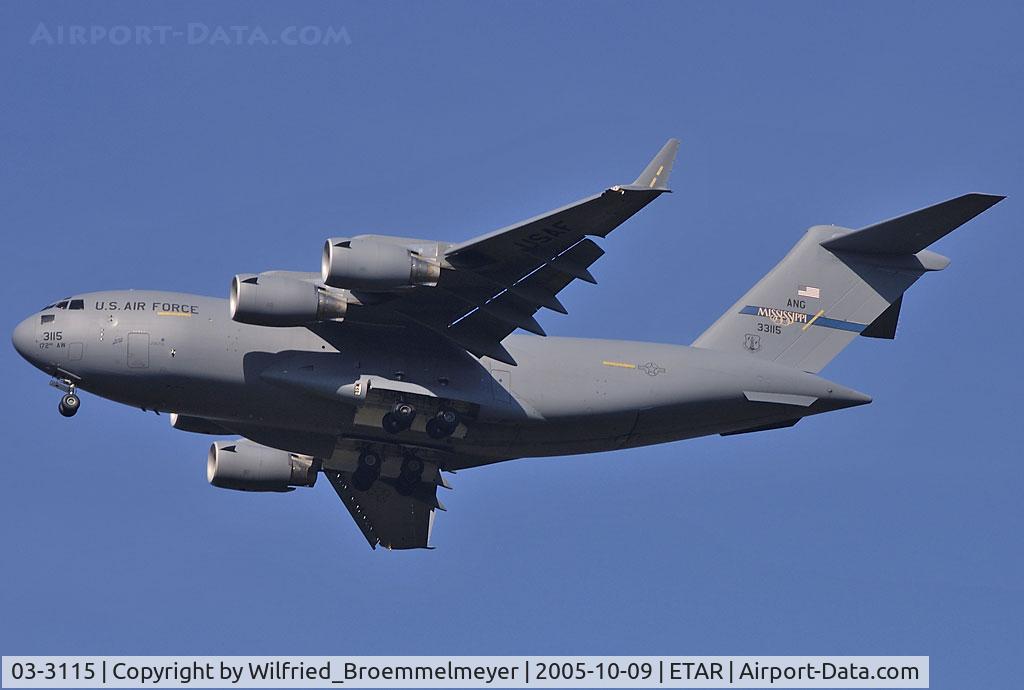 03-3115, 2003 Boeing C-17A Globemaster III C/N R-115, Approach to Runway 26