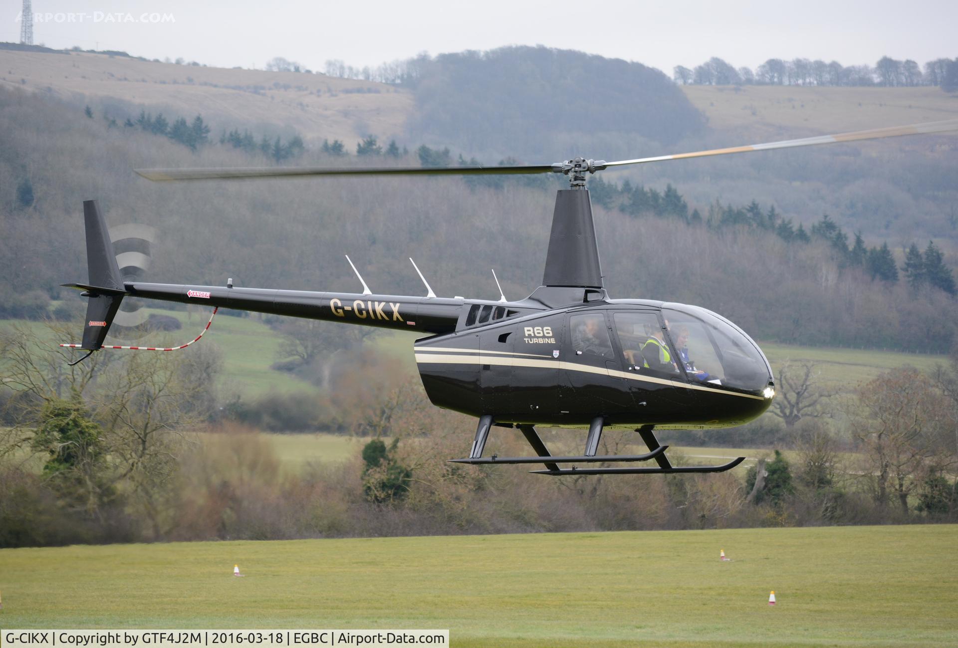 G-CIKX, 2014 Robinson R66 Turbine C/N 0555, G-CIKX at Cheltenham Racecourse 18.3.16