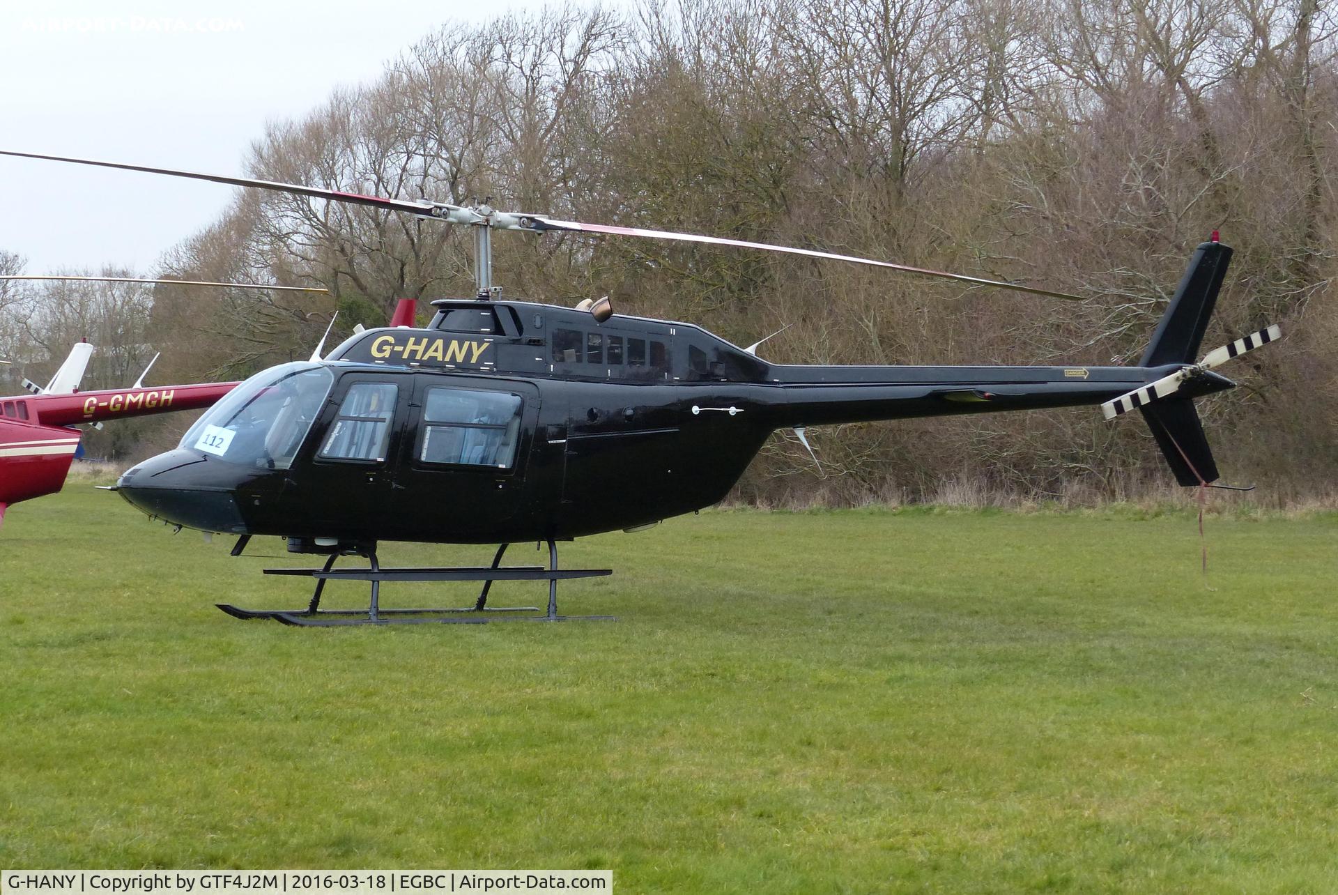 G-HANY, 1980 Agusta AB-206B JetRanger II C/N 8598, G-HANY at Cheltenham Racecourse 18.3.16