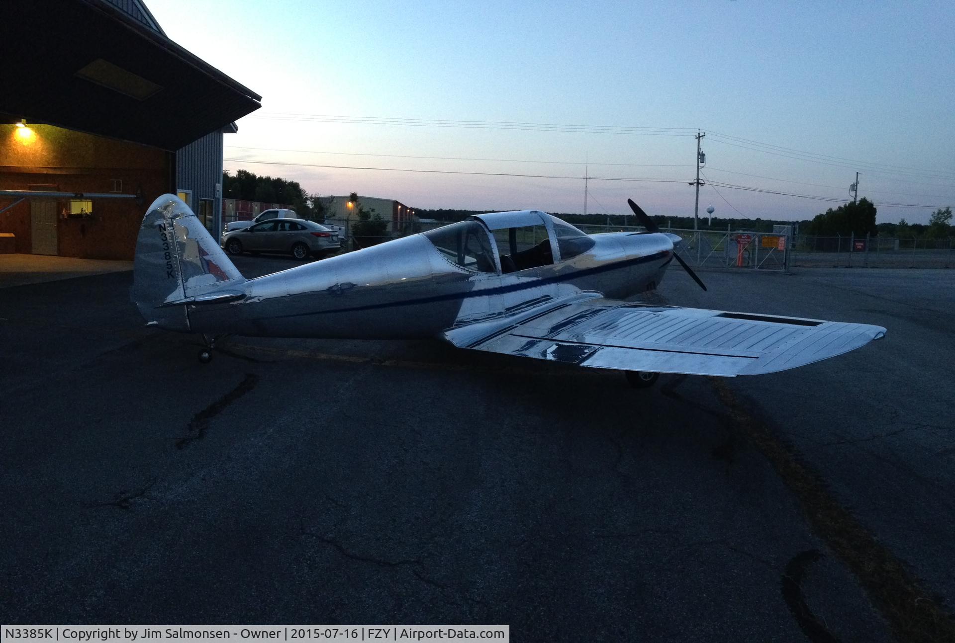 N3385K, 1946 Globe GC-1B Swift C/N 1378, Post-flight shut-down, after a sunset cruise in Upstate NY 2015