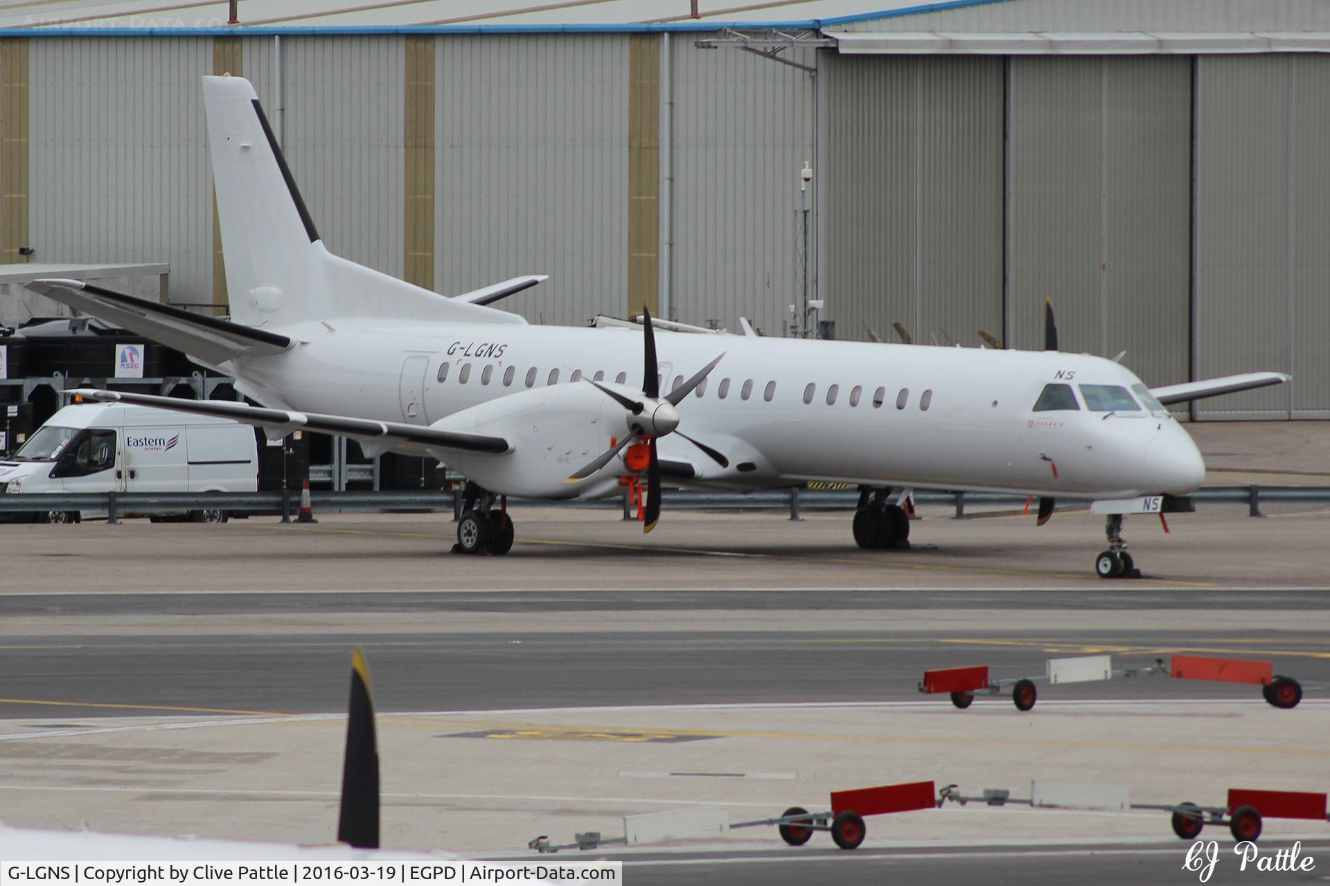 G-LGNS, 1996 Saab 2000 C/N 2000-041, Parked up at Aberdeen EGPD