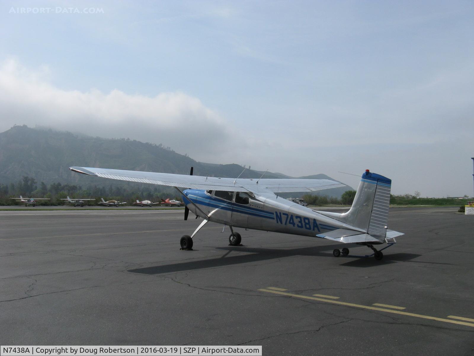 N7438A, 1956 Cessna 172 C/N 29538, 1956 Cessna 172, Continental O-300 145 Hp 6 cylinder, first year of production, tailwheel conversion, straight tail, spotting dolly under tail
