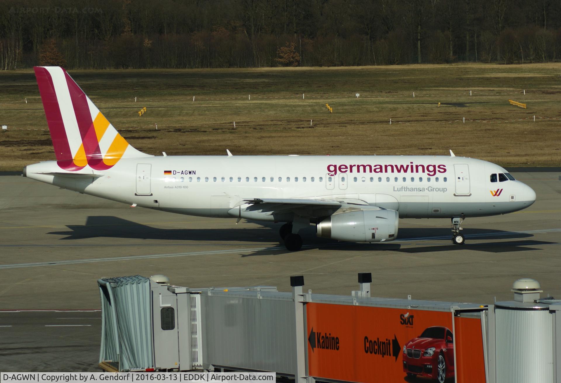 D-AGWN, 2009 Airbus A319-132 C/N 3841, Germanwings, is here shortly after pushback at Köln / Bonn Airport(EDDK)