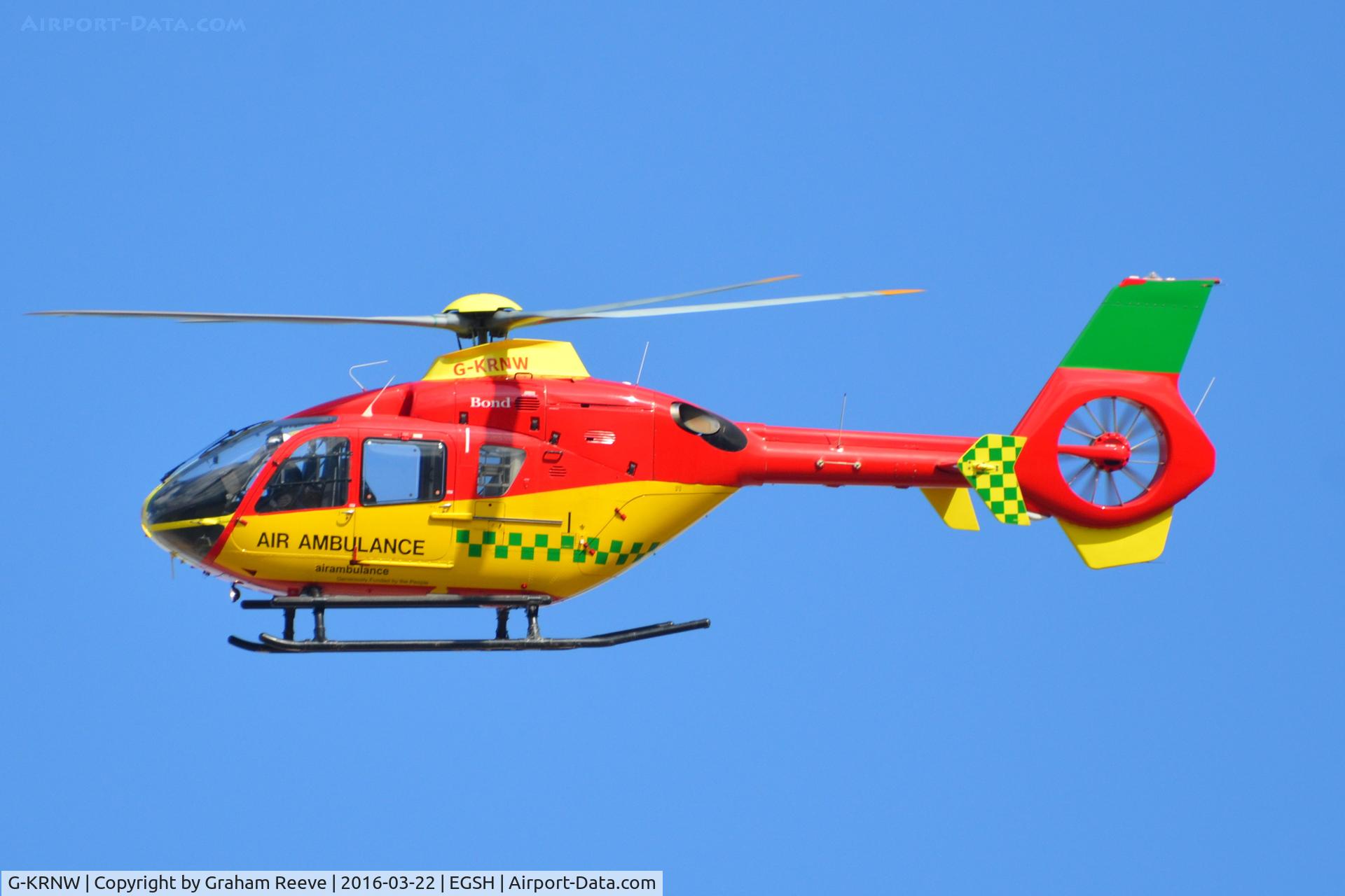 G-KRNW, 2001 Eurocopter EC-135T-2 C/N 0175, Landing at Norwich.