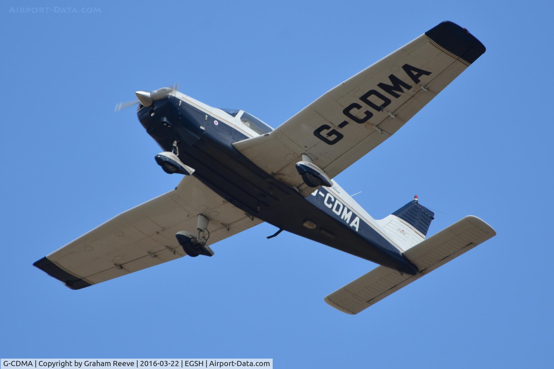 G-CDMA, 1974 Piper PA-28-151 Cherokee Warrior C/N 28-7415650, Over head at Norwich.