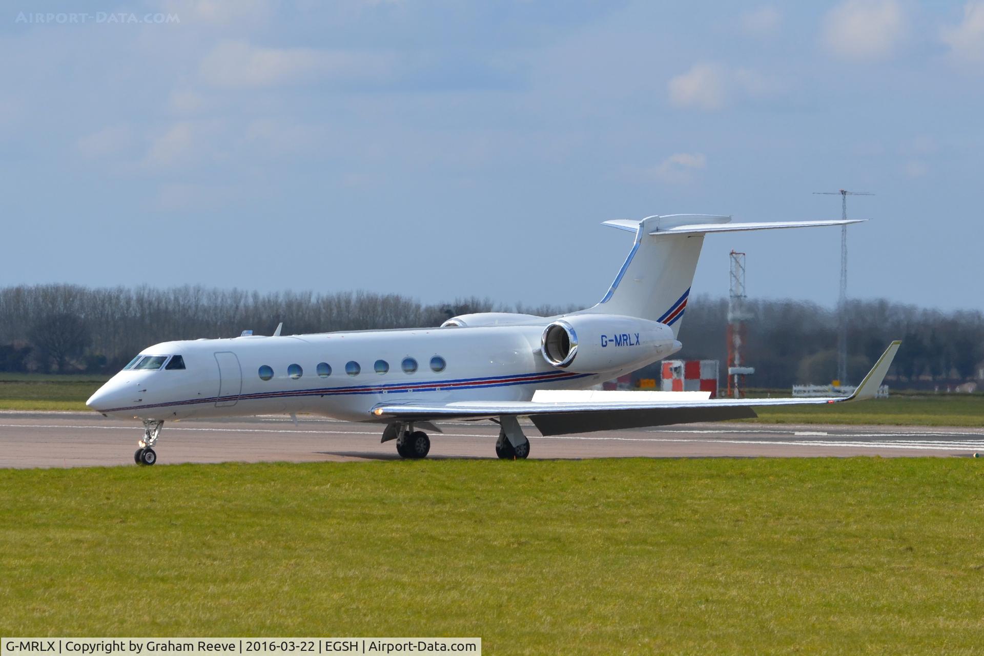 G-MRLX, 2012 Gulfstream Aerospace GV-SP C/N 5396, Just landed at Norwich.
