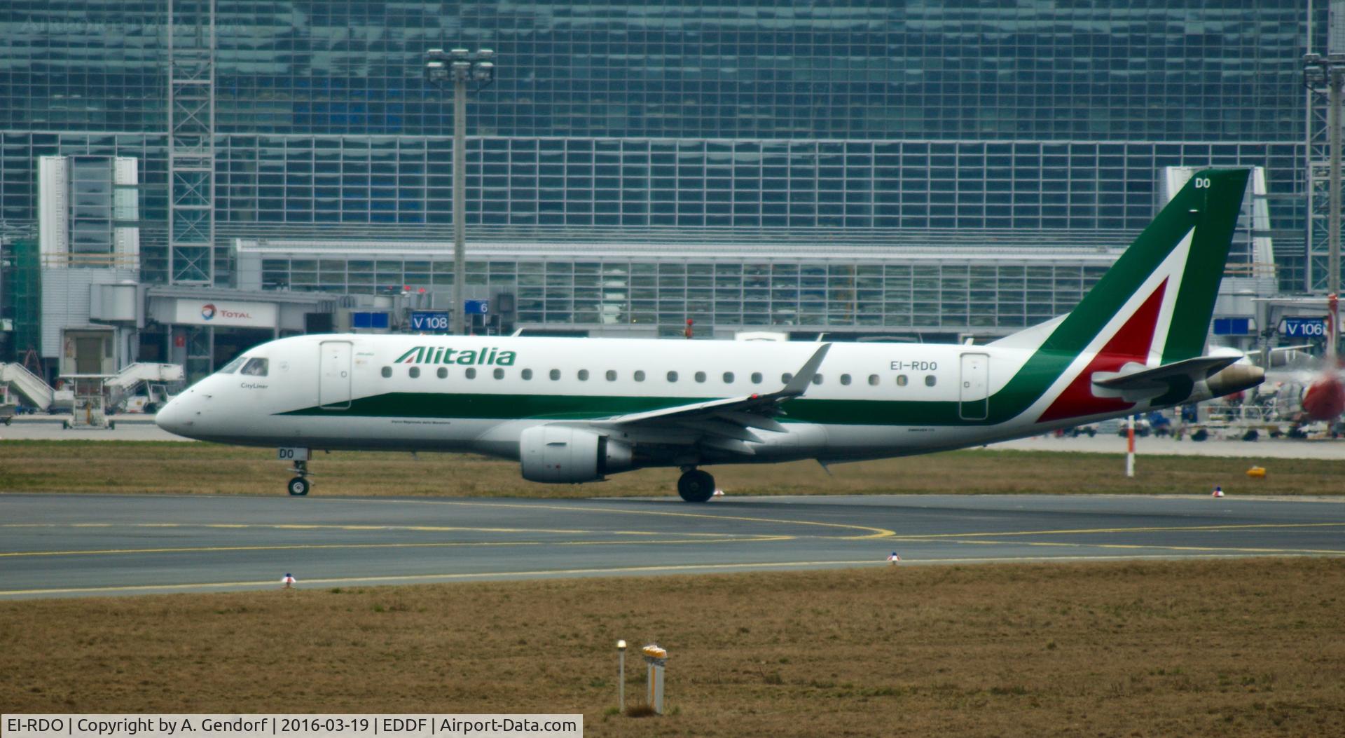 EI-RDO, 2012 Embraer 175LR (ERJ-170-200LR) C/N 17000348, Alitalia CityLiner, is here taxiing to the runway at Frankfurt Rhein/Main(EDDF)
