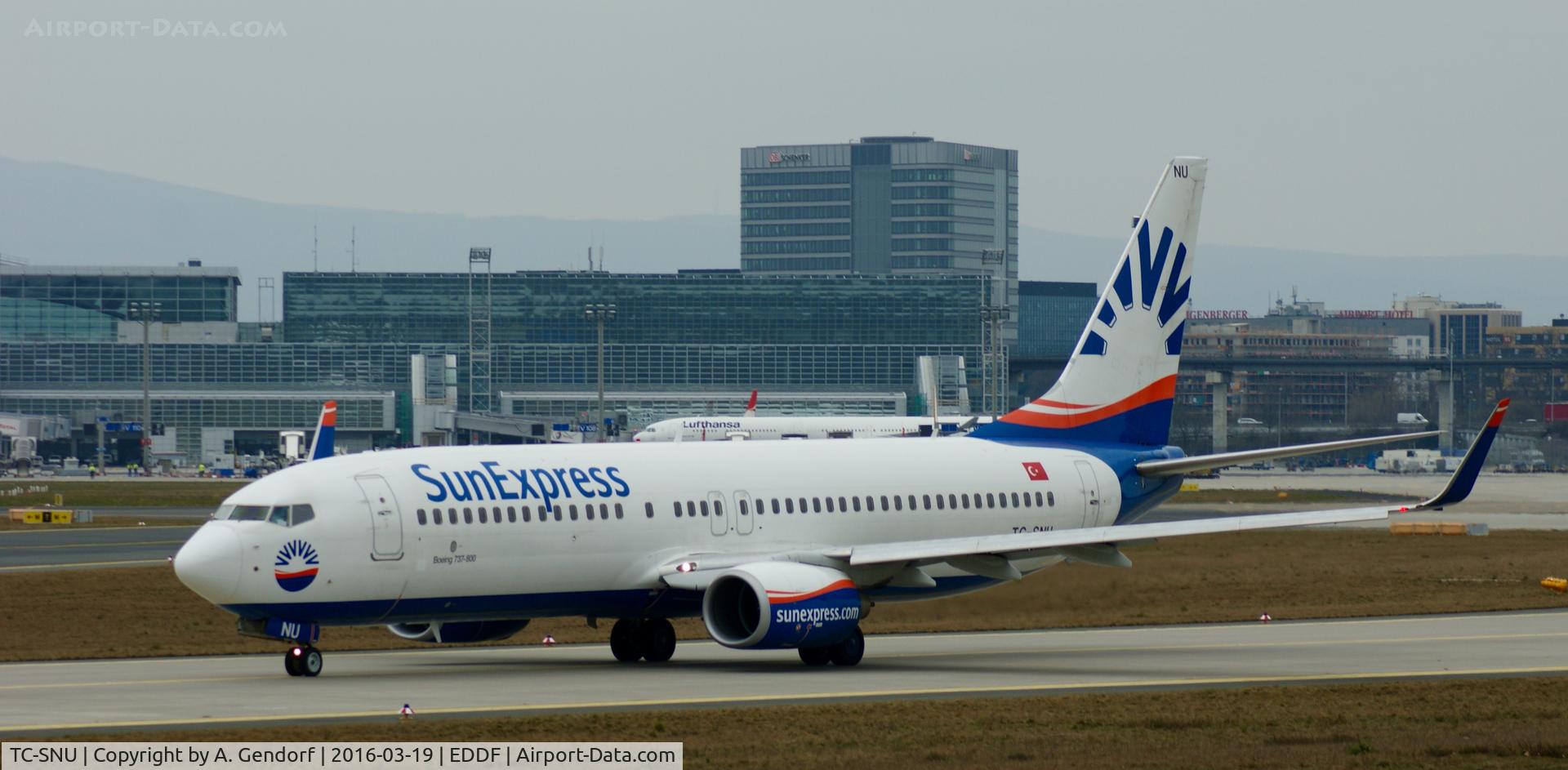 TC-SNU, 2010 Boeing 737-8HC C/N 40756, Sun Express, is here taxiing at Frankfurt Rhein/Main(EDDF)