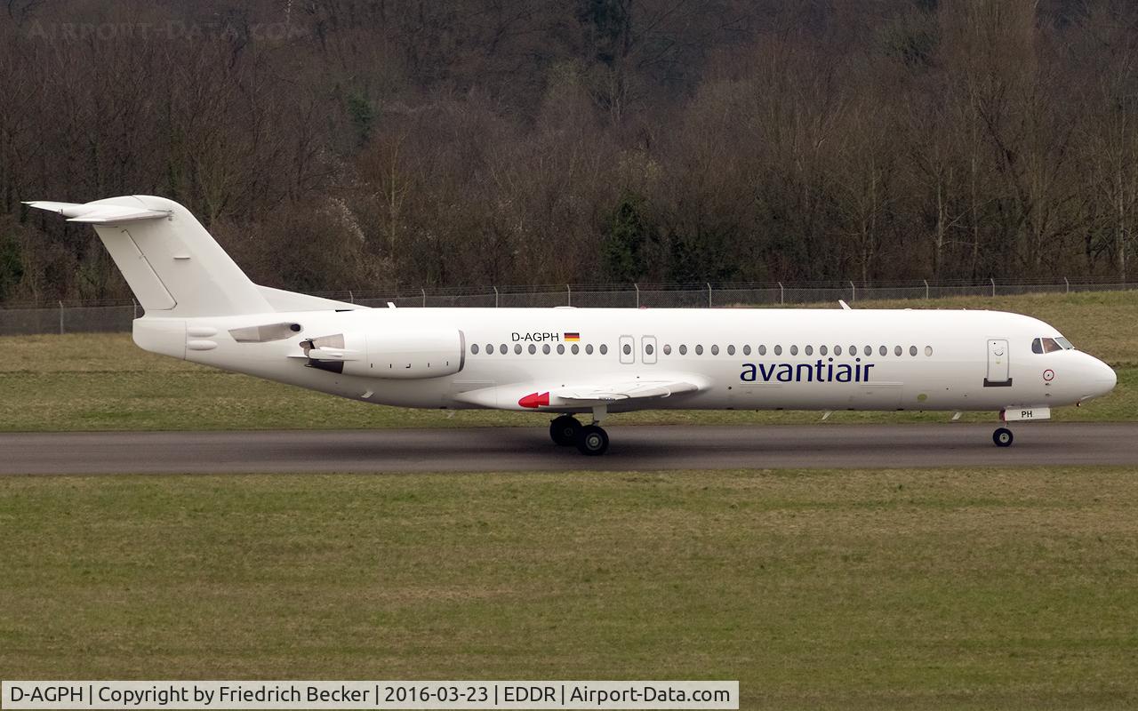 D-AGPH, 1990 Fokker 100 (F-28-0100) C/N 11308, taxying to the apron