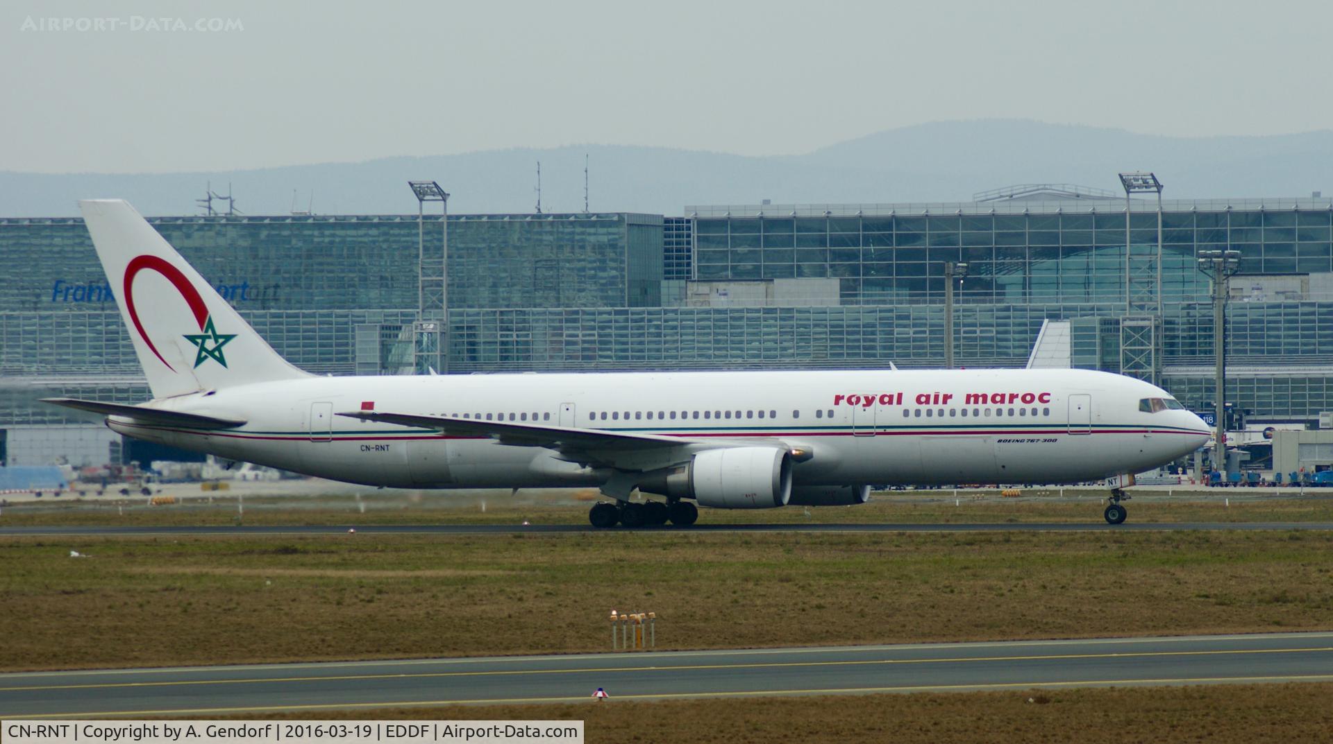 CN-RNT, 2002 Boeing 767-36N/ER C/N 30843, Royal Air Maroc, is here taxiing in front of the terminal 2 at Frankfurt Rhein/Main(EDDF)