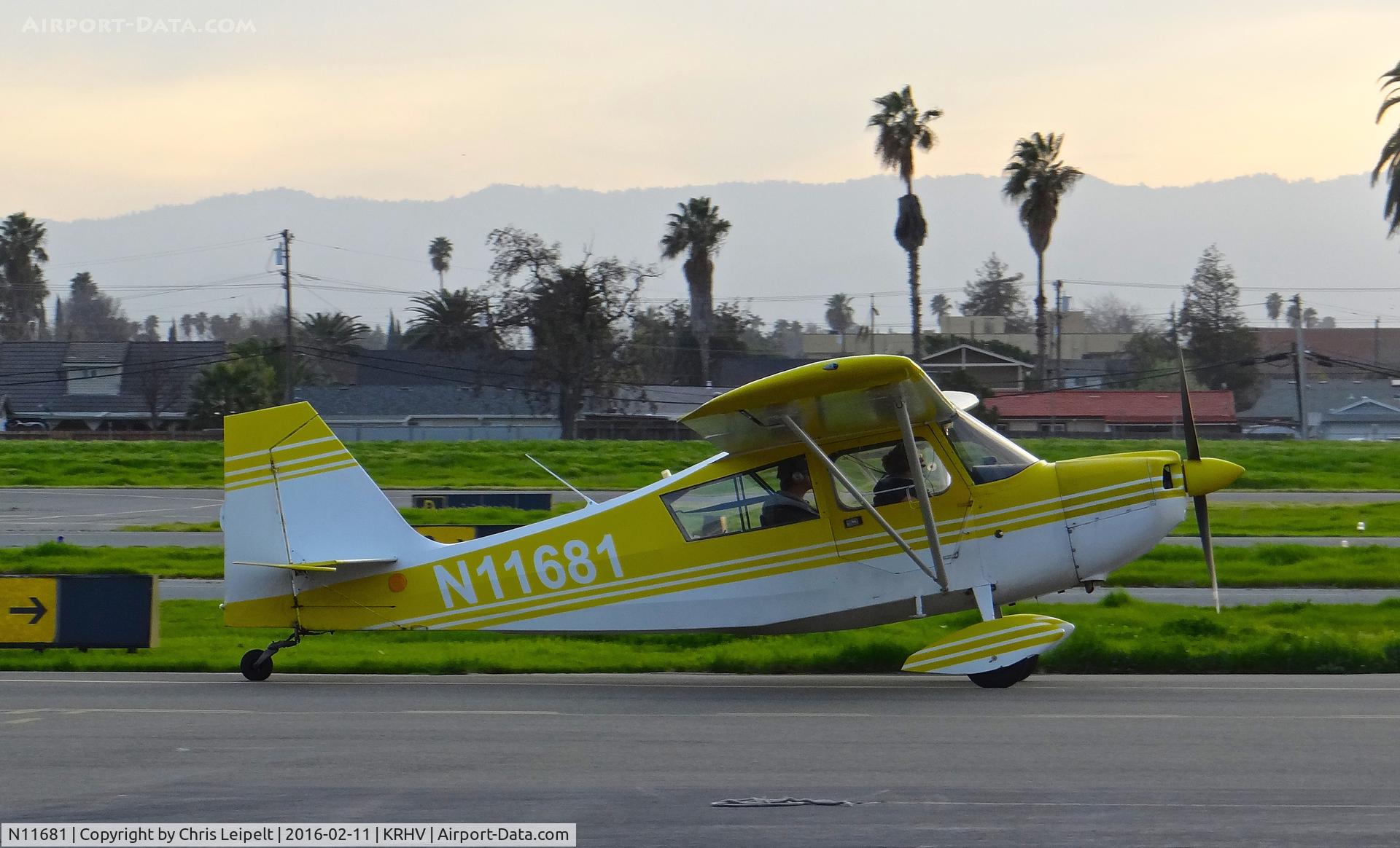 N11681, 1972 Bellanca 7KCAB Citabria C/N 308-72, Locally-based 1972 Bellanca 7KCAB taxing back to Aerodynamic Aviation after a flight lesson at Reid Hillview Airport, San Jose, CA.