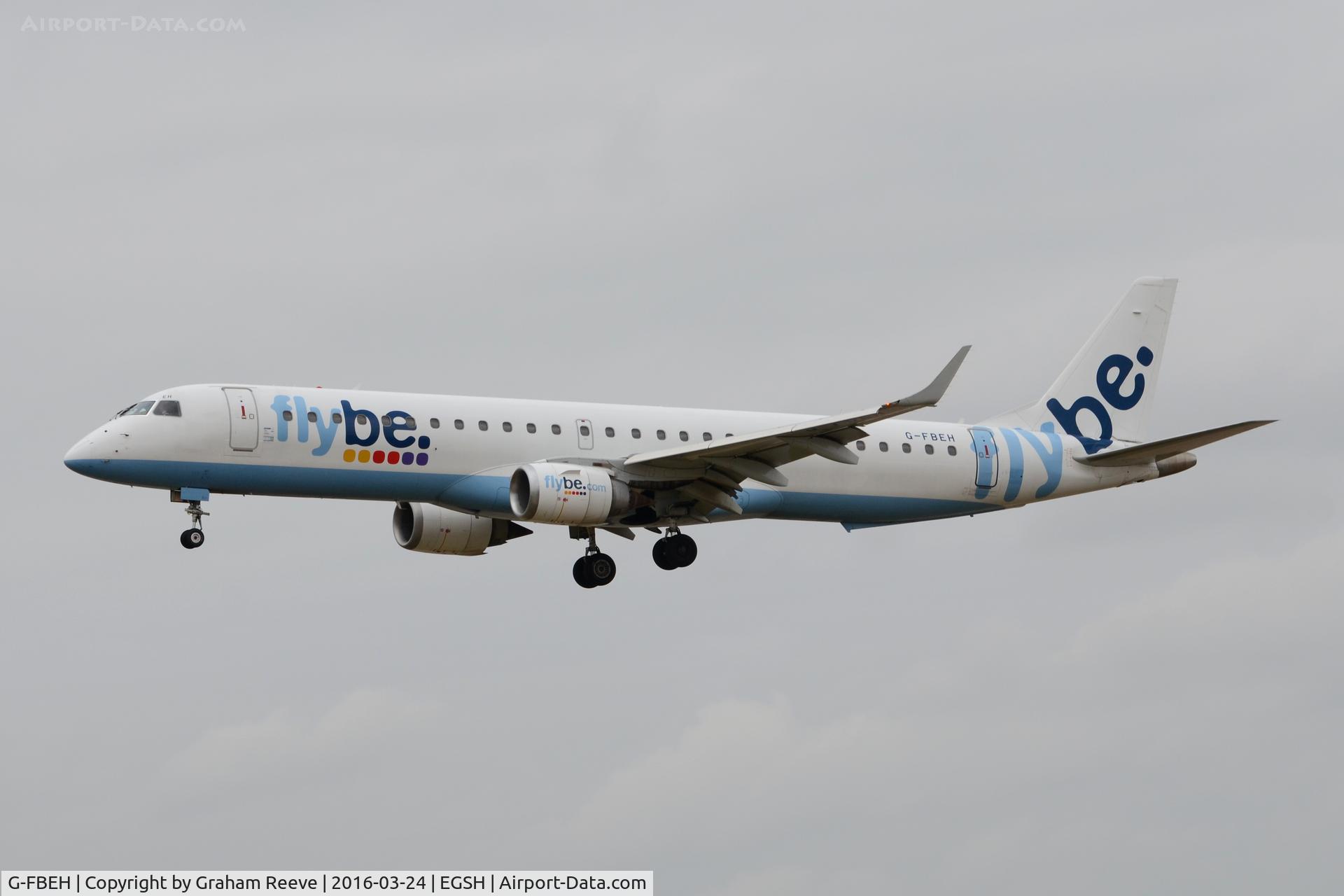 G-FBEH, 2007 Embraer 195LR (ERJ-190-200LR) C/N 19000128, Landing at Norwich.
