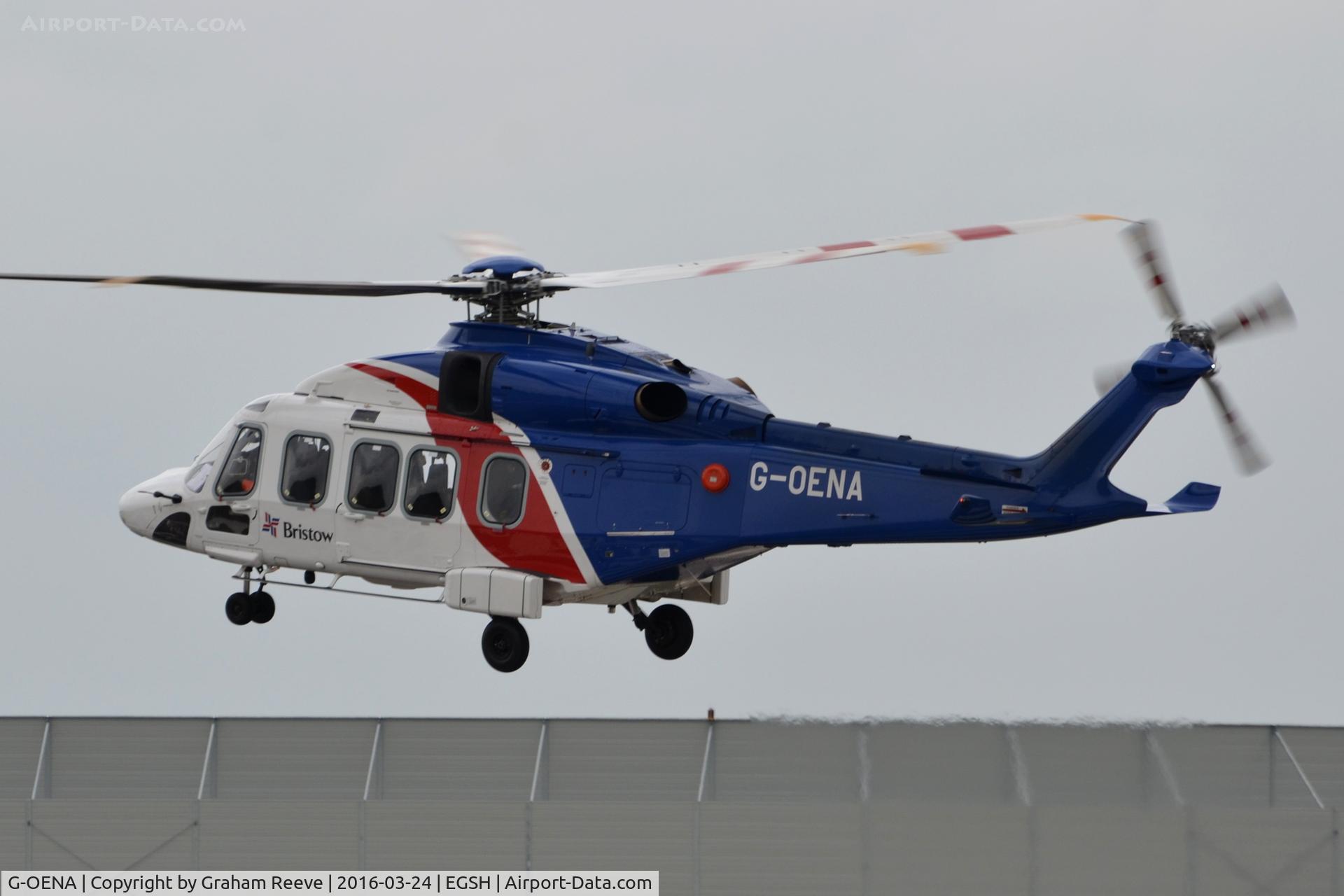 G-OENA, 2013 AgustaWestland AW189 C/N 49007, Landing at Norwich.