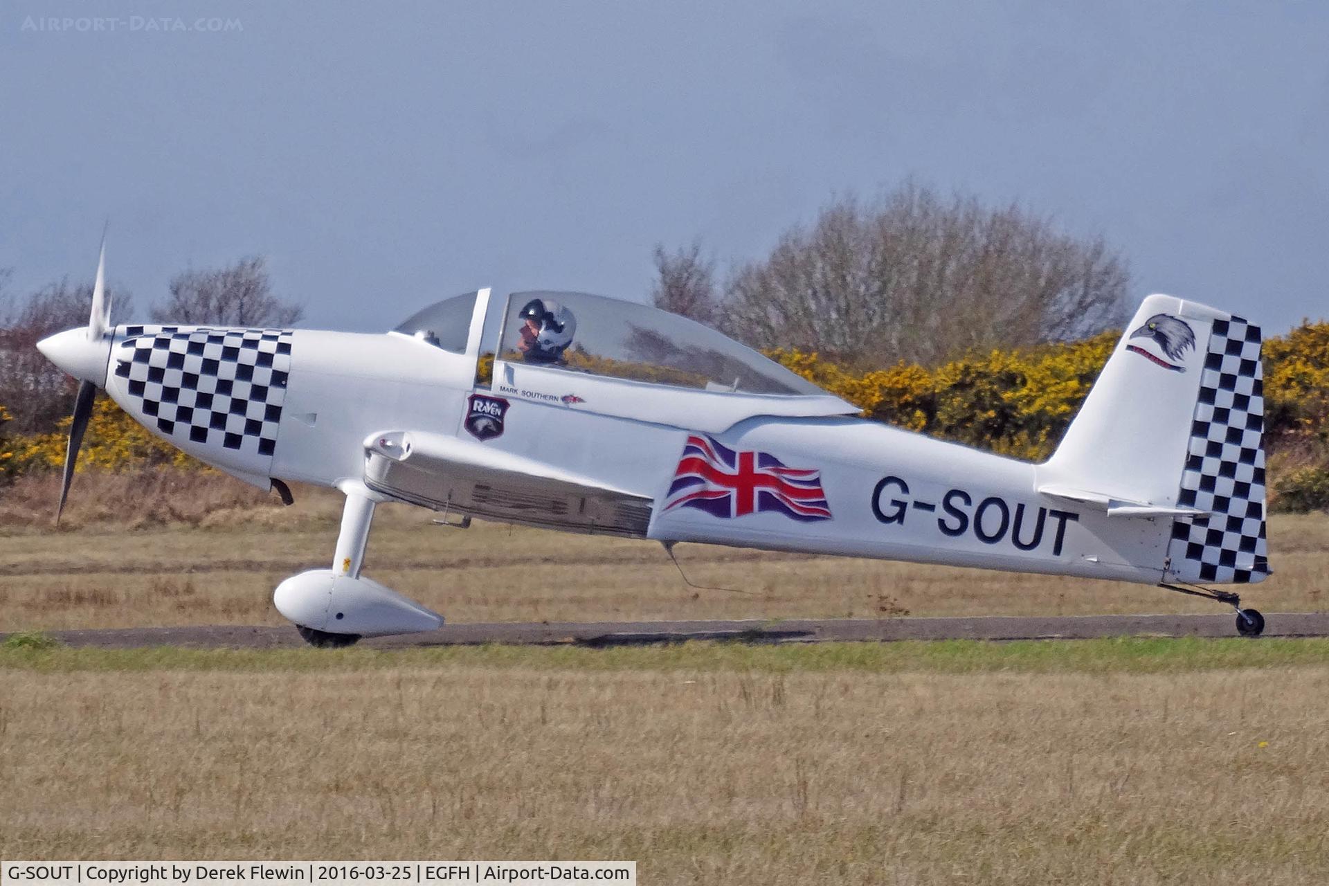 G-SOUT, 2006 Vans RV-8 C/N PFA 303-13295, RV-8, Ravens Fomation Team, Sleap based, previously G-CDPJ, taxxing back after practicing at EGFP, seen in its 2016 colour scheme.