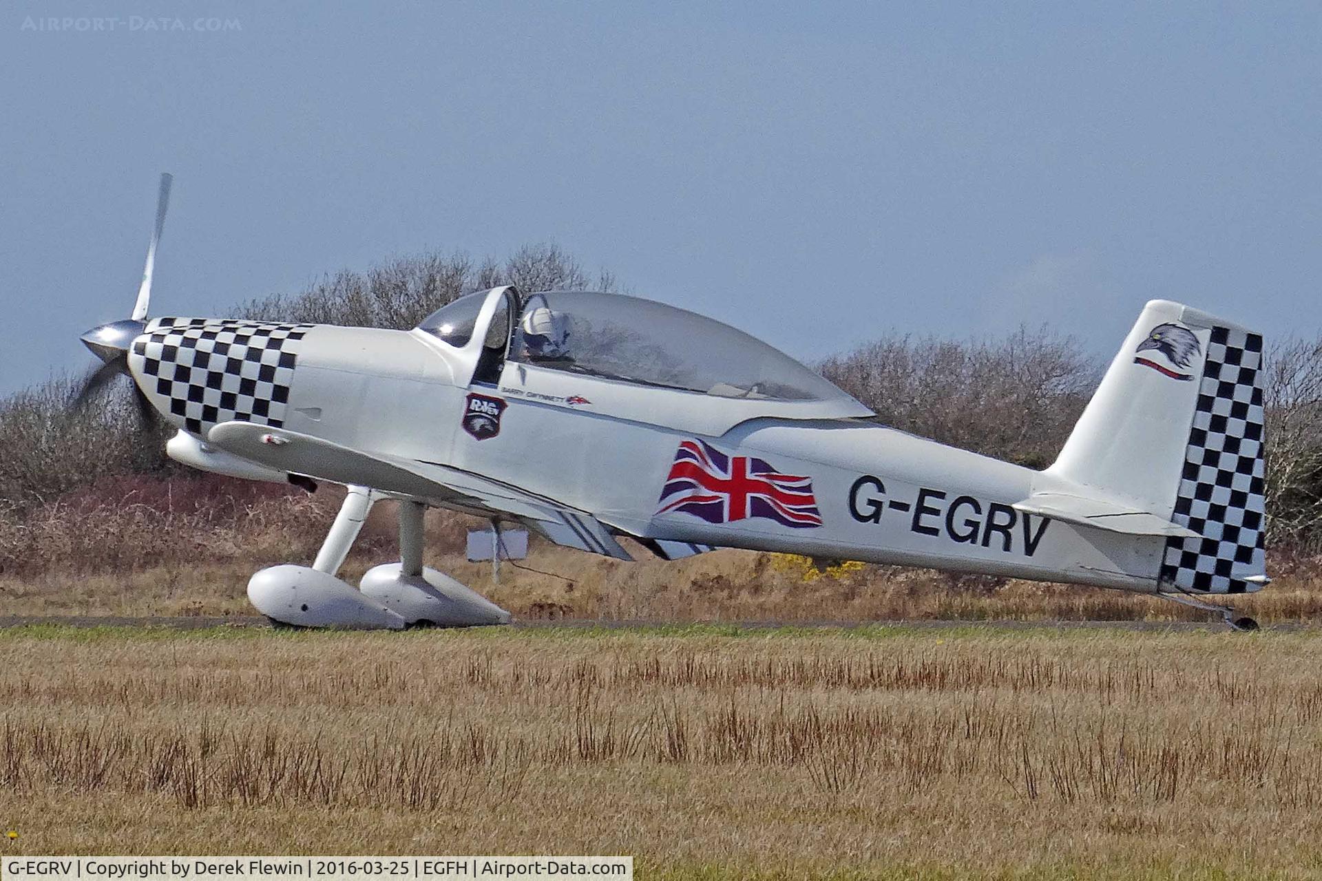 G-EGRV, 2007 Vans RV-8 C/N PFA 303-13639, RV-8, Ravens Fomation Team, Swansea based, previously G-PHMG, taxxing back after practicing at EGFP, seen in its 2016 colour scheme.