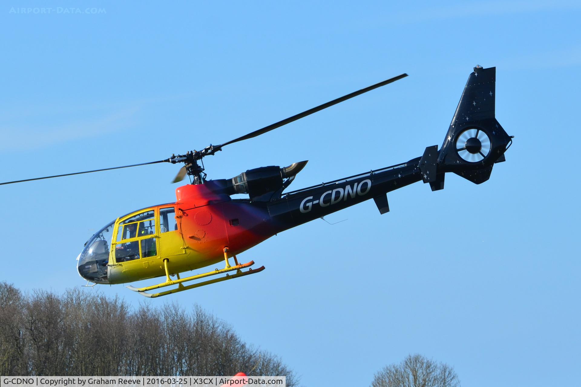 G-CDNO, 1975 Westland SA-341B Gazelle AH1 C/N 1385, Departing from Northrepps.