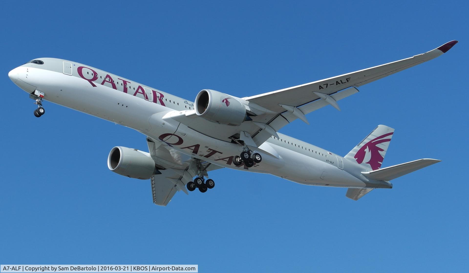 A7-ALF, 2015 Airbus A350-941 C/N 011, Qatar A350 landing 27 at KBOS.