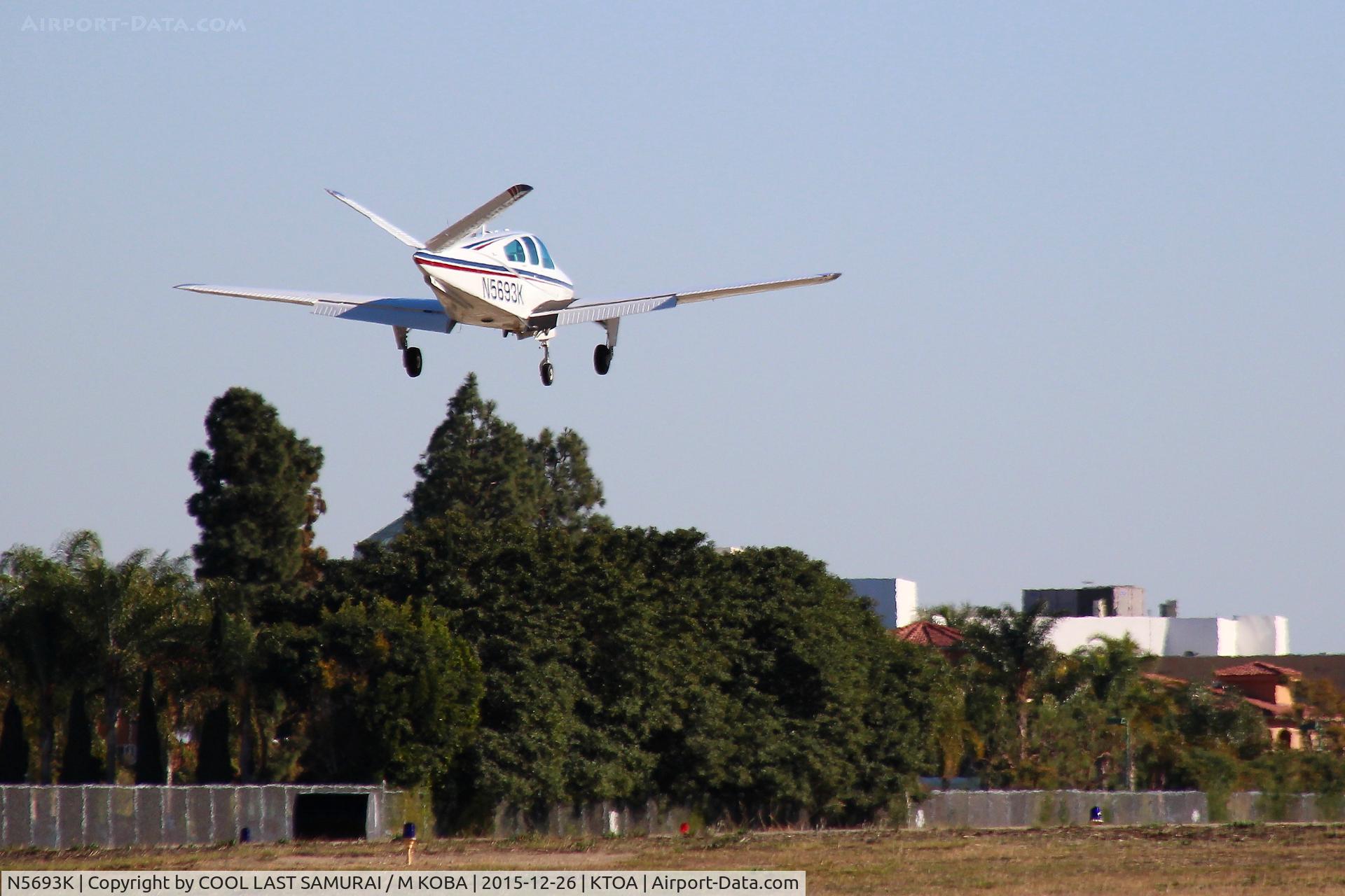 N5693K, 1964 Beech S35 Bonanza C/N D-7625, 93K landing Torrance Airport Rwy11L