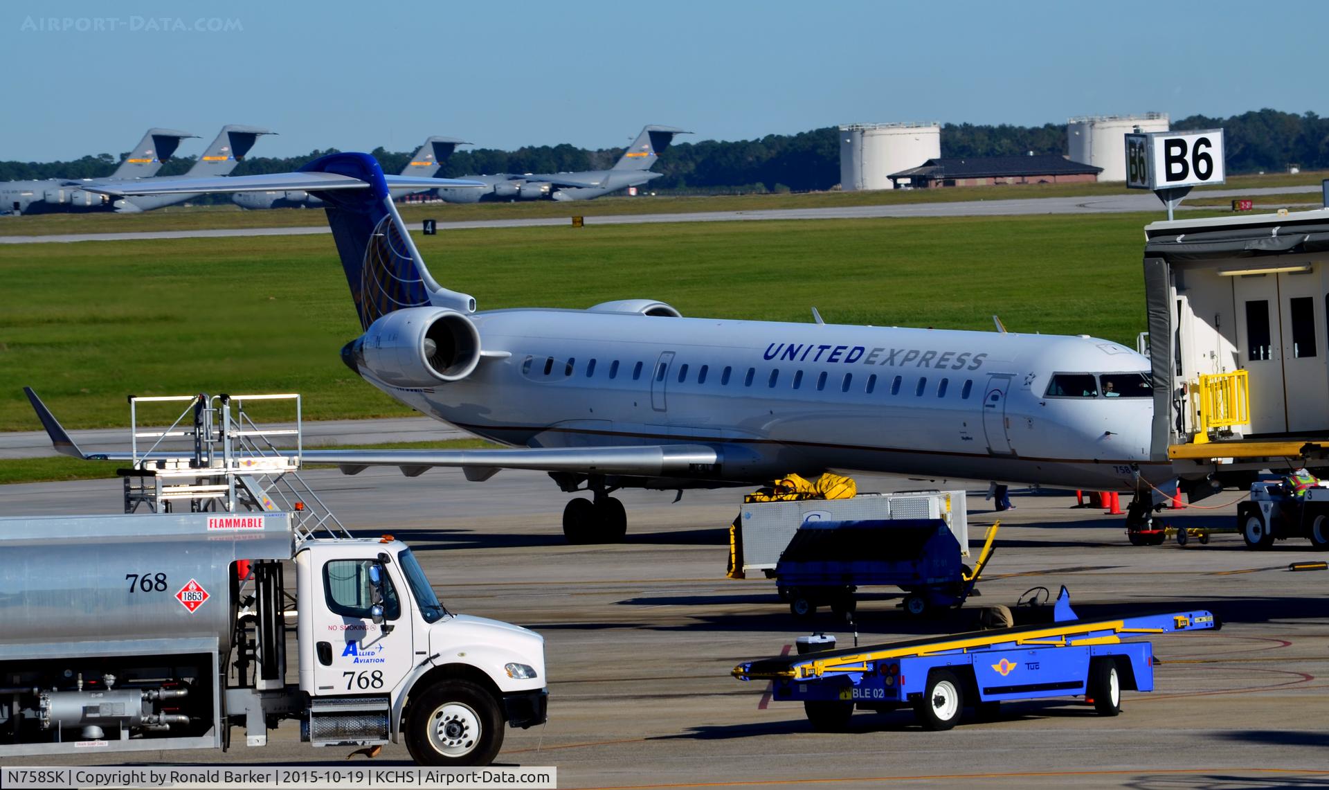 N758SK, 2005 Bombardier CRJ-701ER (CL-600-2C10) Regional Jet C/N 10222, At the gate Charleston
