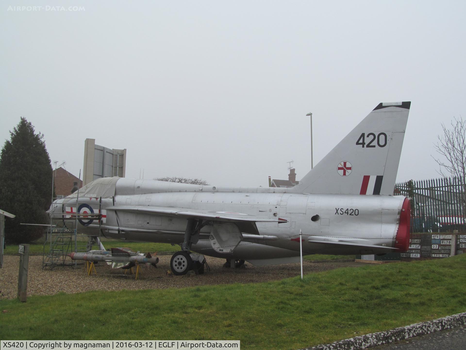 XS420, 1965 English Electric Lightning T.5 C/N 95005, at museum on edge of airfield