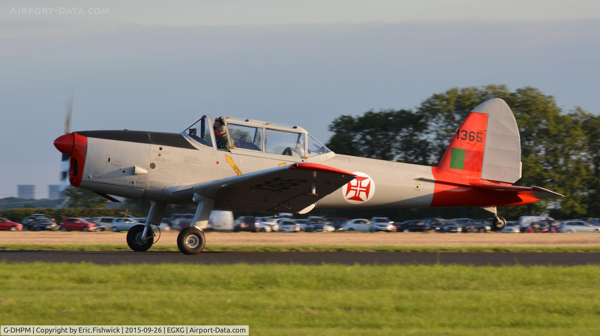 G-DHPM, 1959 OGMA DHC-1 Chipmunk T.20 C/N OGMA-55, 3. 1365 departing The Yorkshire Air Show, Church Fenton, Sept. 2015.