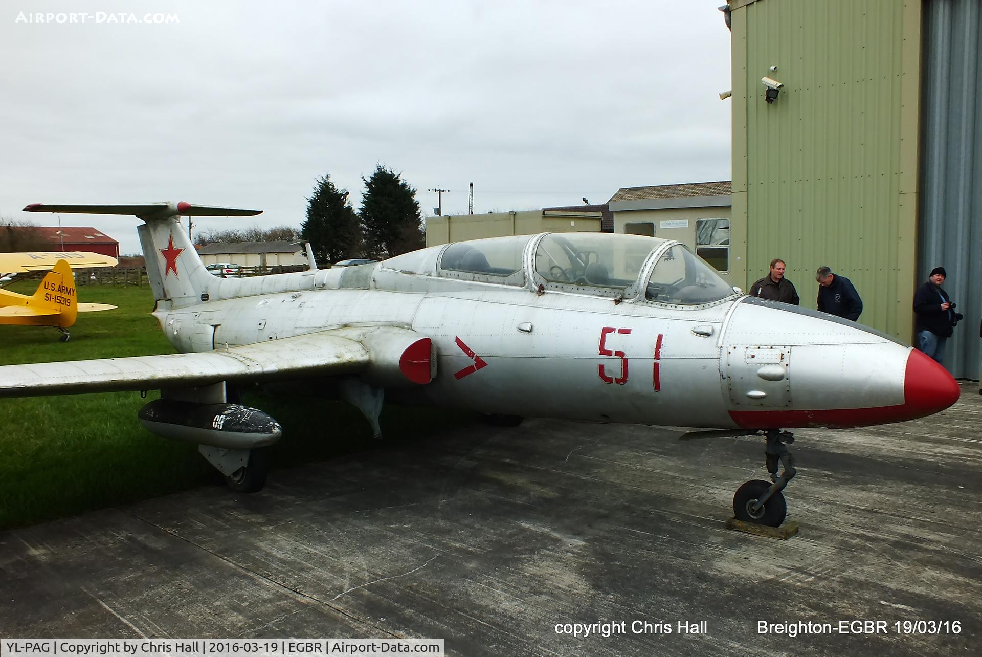 YL-PAG, Aero L-29 Delfin C/N 491273, Breighton gate guard moved to the hangars for the winter, it will be cleaned before it returns to guard duties