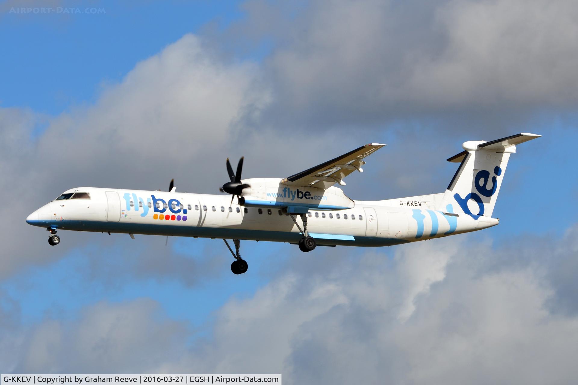 G-KKEV, 2008 De Havilland Canada DHC-8-402Q Dash 8 C/N 4201, Landing at Norwich.