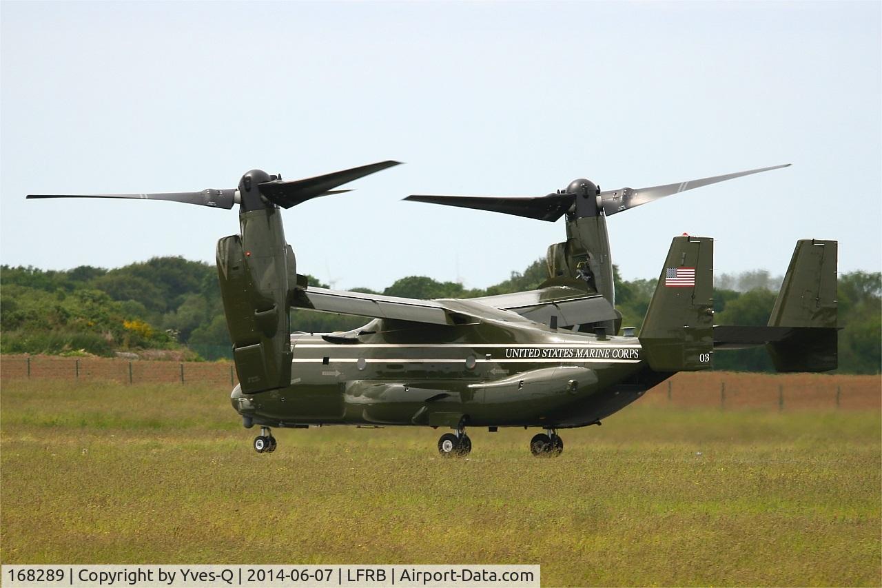 168289, Bell-Boeing MV-22B Osprey C/N D0206, Presidential USMC Bell-Boing MV-22B Osprey (Code 03-cn D0206), landing rwy 25L, Brest-Bretagne airport (LFRB-BES)