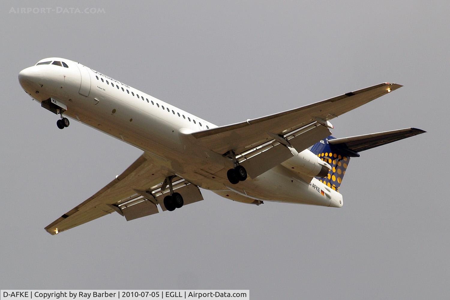 D-AFKE, 1995 Fokker 100 (F-28-0100) C/N 11505, Fokker F-100 [11505] (Lufthansa Regional/Contact Air) Home~G 05/07/2010. On approach 27R.