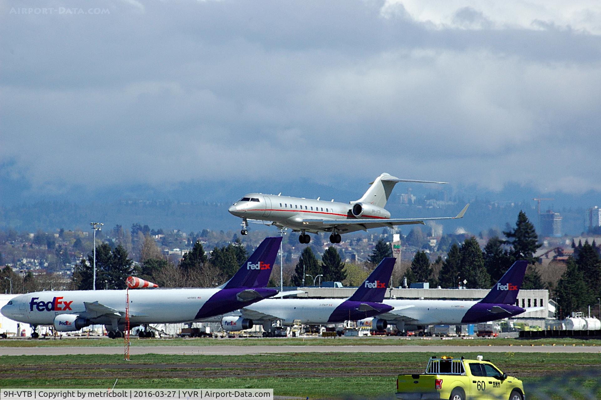 9H-VTB, 2013 Bombardier BD-700-1A11 Global 5000 C/N 9566, Arrival at YVR