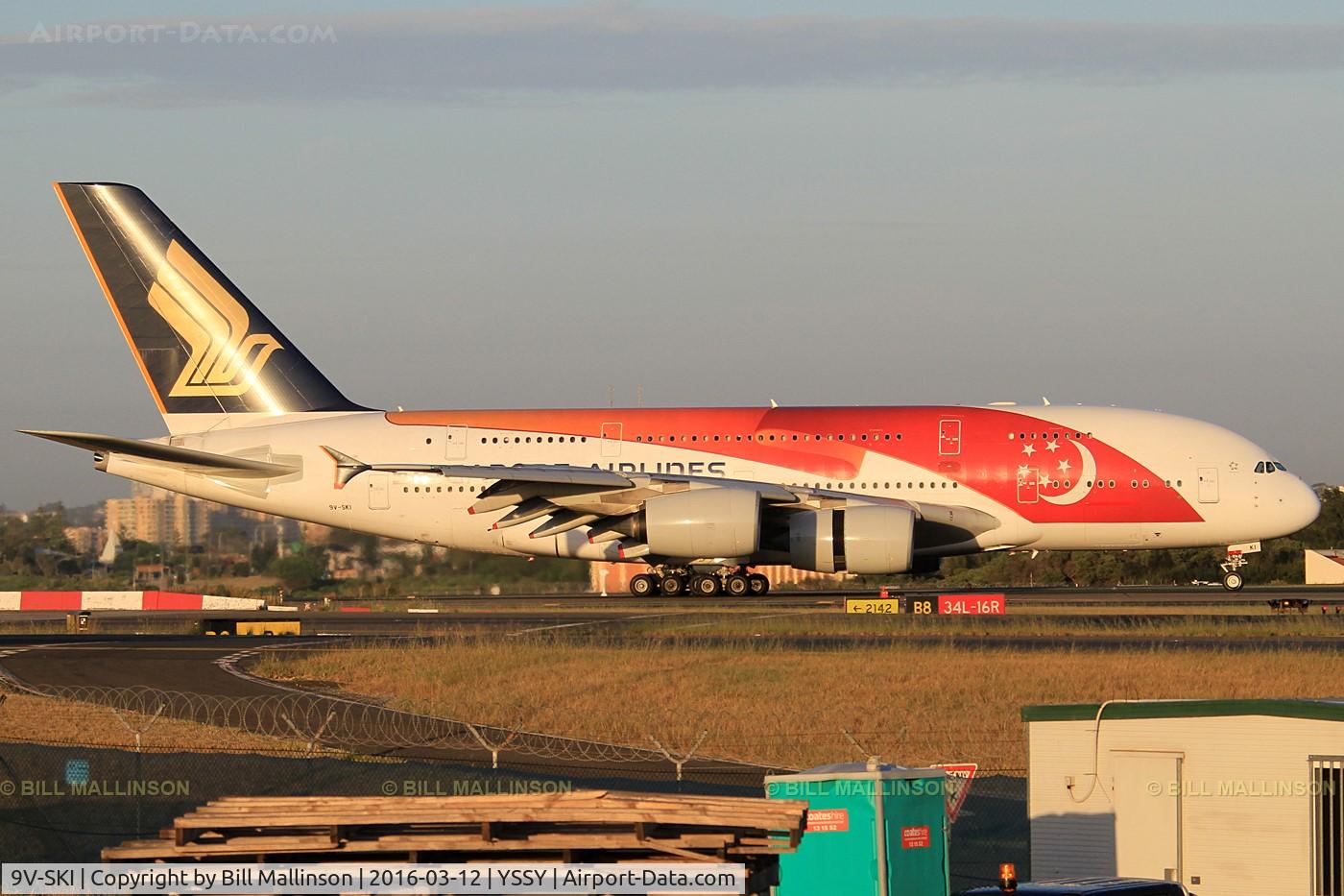 9V-SKI, 2009 Airbus A380-841 C/N 034, taxiing from 34L