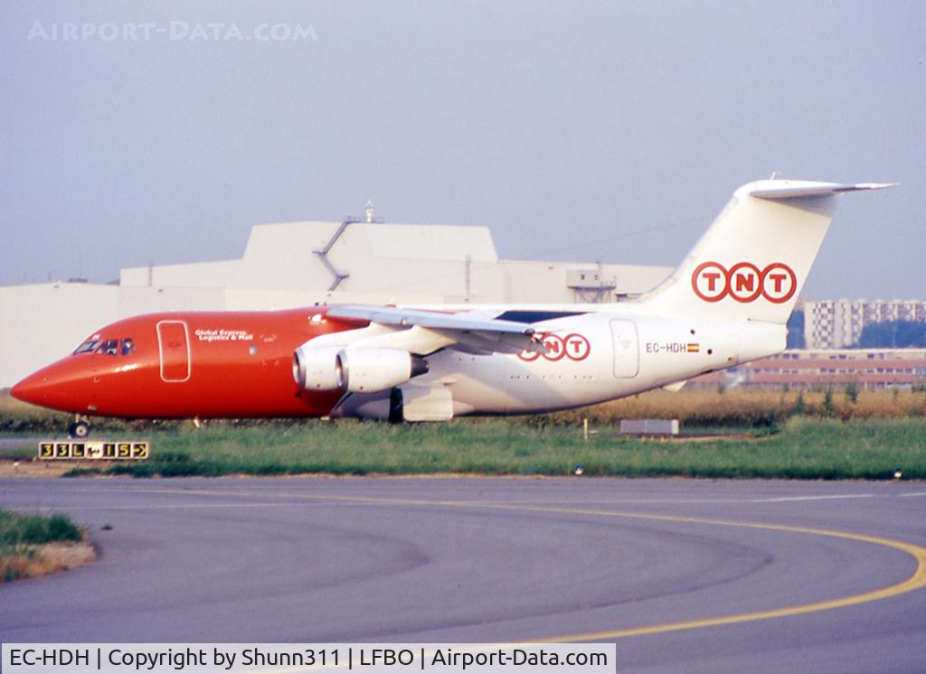 EC-HDH, 1986 British Aerospace BAe.146-200QT Quiet Trader Quiet Trader C/N E2056, Taxiing holding point rwy 32R for departure...