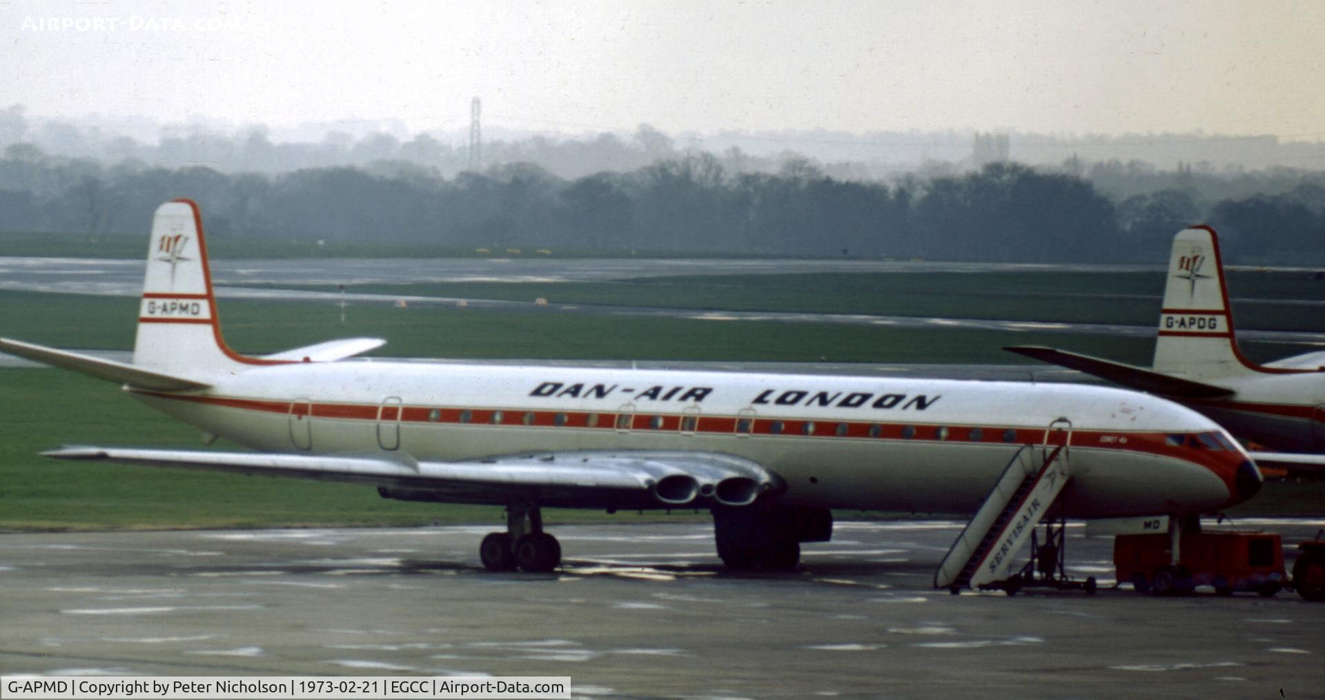G-APMD, 1959 De Havilland DH.106 Comet 4B C/N 6435, Dan-Air Comet 4B as seen at Manchester in February 1973.