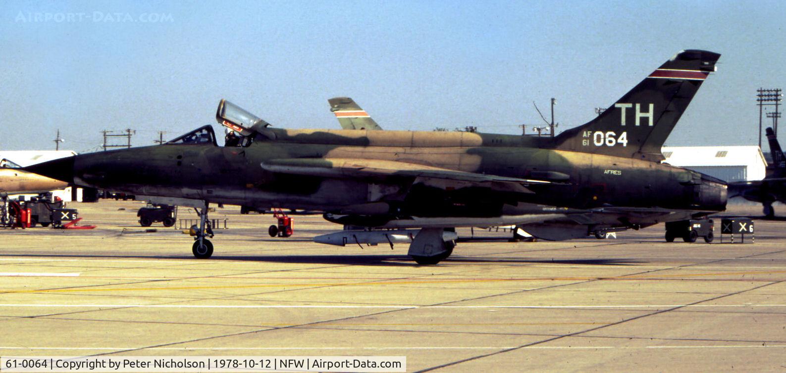 61-0064, 1961 Republic F-105D Thunderchief C/N D259, F-105D Thunderchief of 457th Tactical Fighter Squadron/301st Tactical Fighter Wing at Carswell AFB as seen in October 1978.
