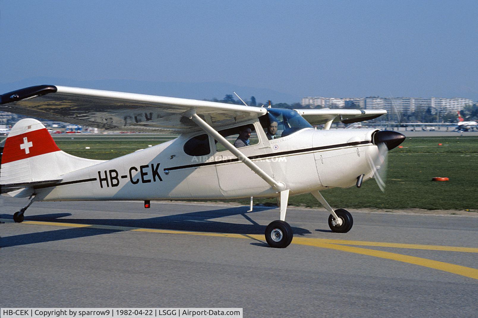 HB-CEK, 1952 Cessna 170B C/N 20647, I met it at Geneva. Deregistered 1995. Fate unknown. Scanned from a slide.