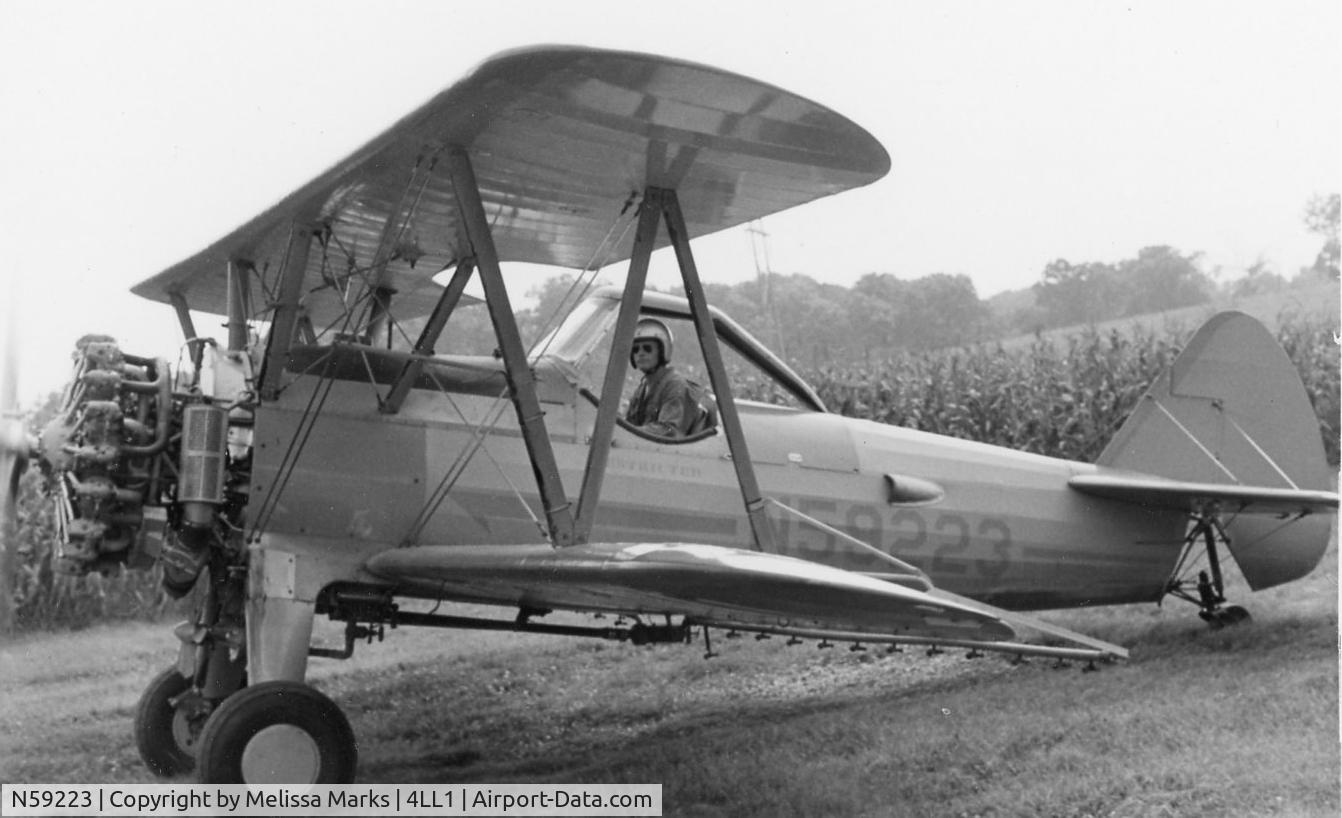N59223, 1942 Boeing A75N1(PT17) C/N 75-2740, Staton Aerial Service, Steward, IL   1970's   Pilot: Mike Marks
