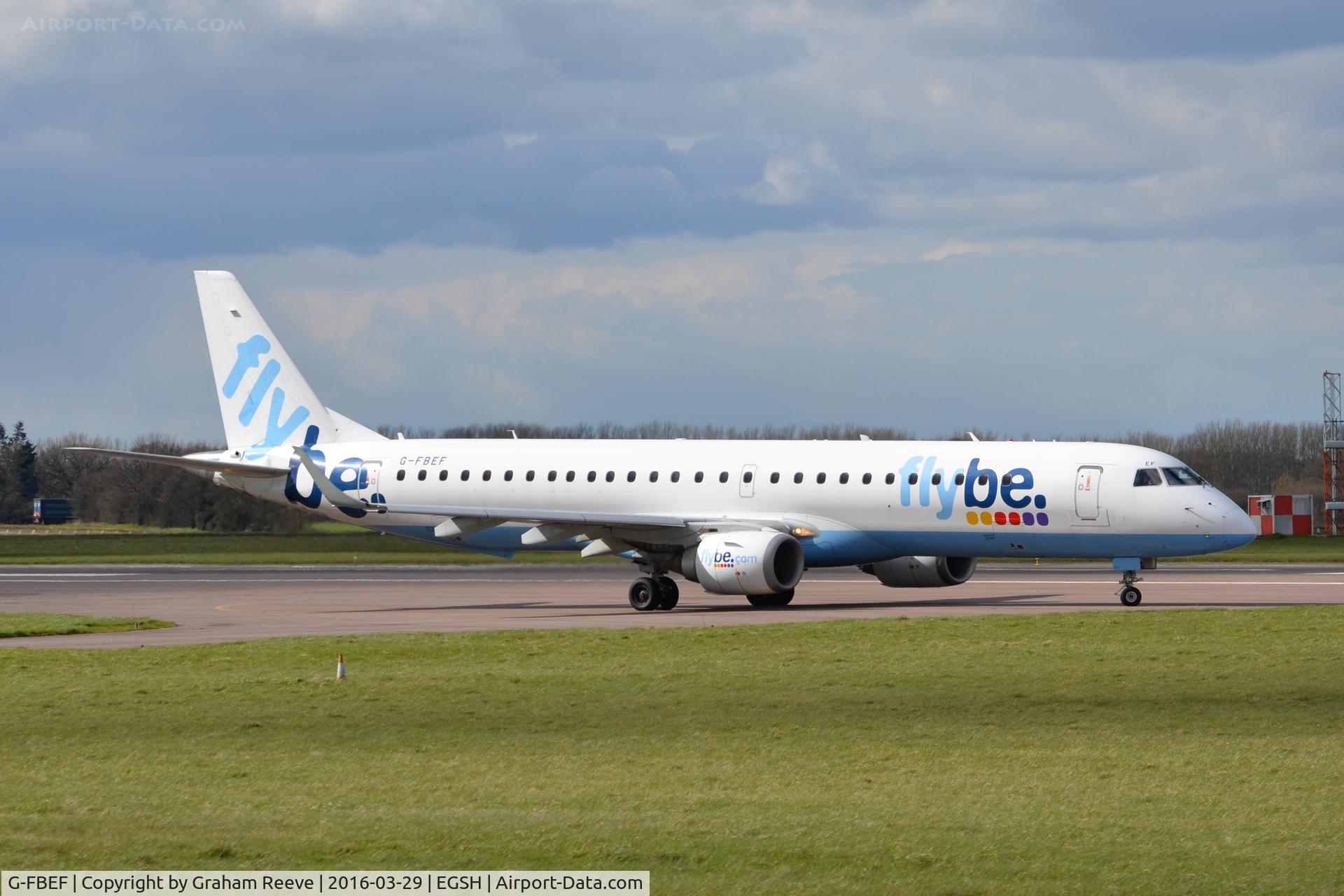 G-FBEF, 2007 Embraer 195LR (ERJ-190-200LR) C/N 19000104, About to depart from Norwich.