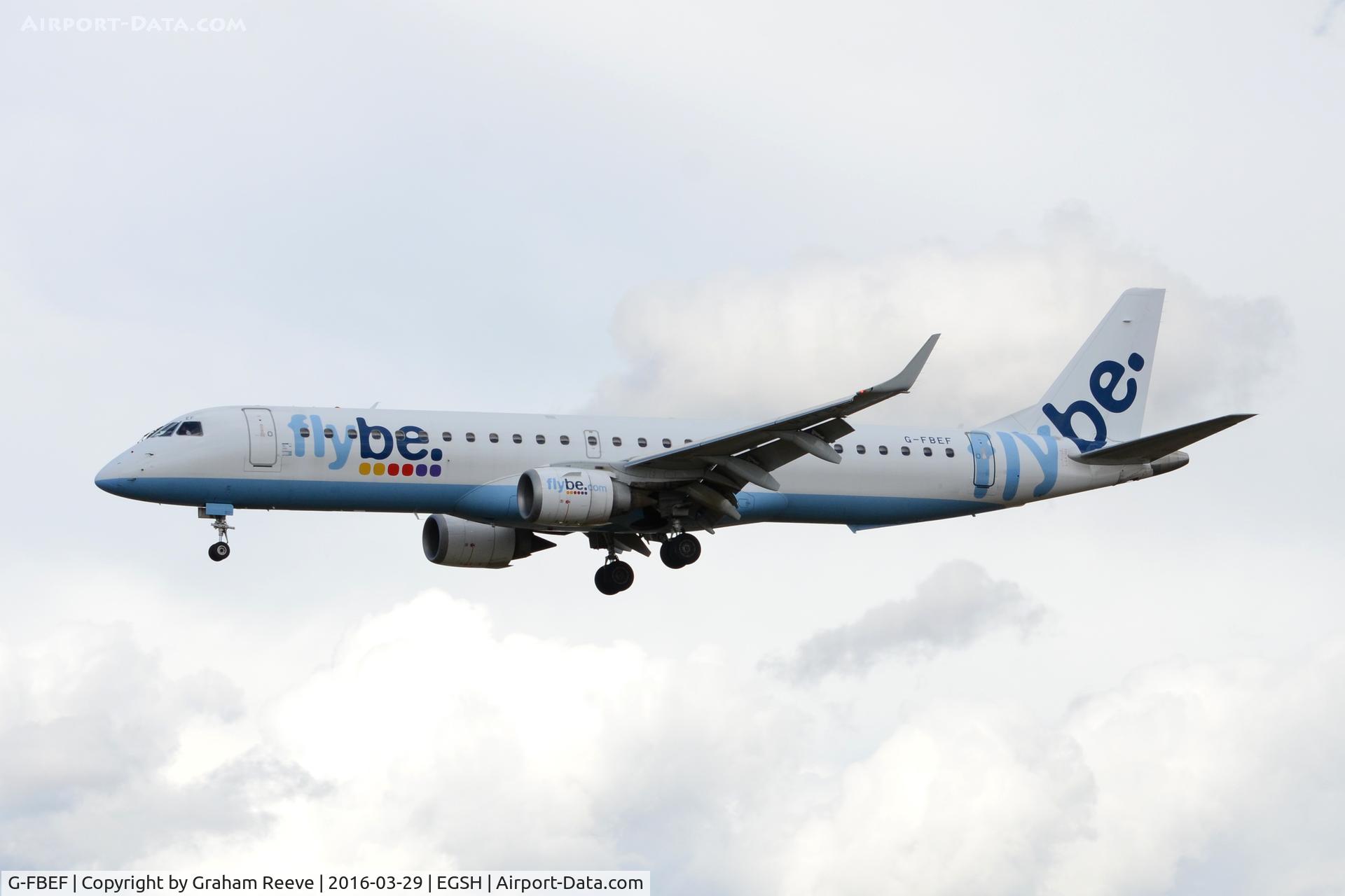G-FBEF, 2007 Embraer 195LR (ERJ-190-200LR) C/N 19000104, Landing at Norwich.