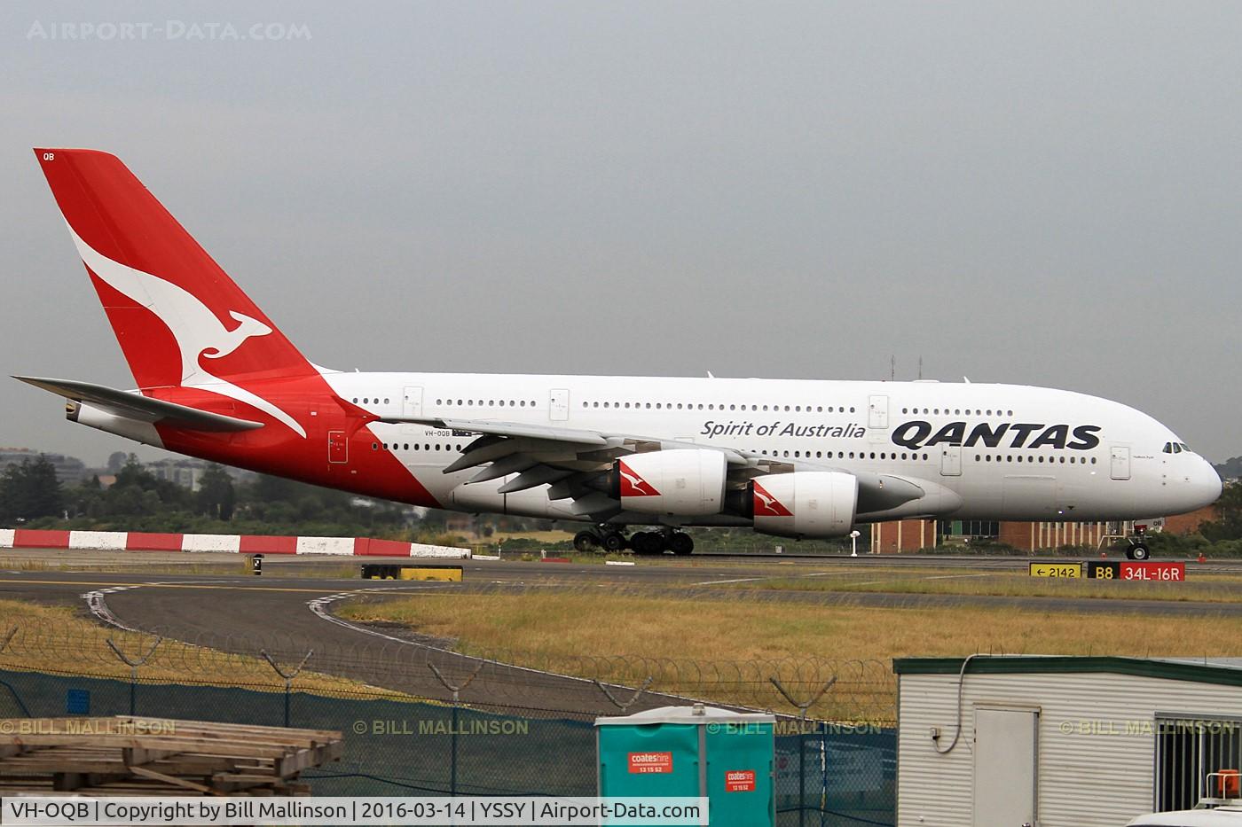 VH-OQB, 2008 Airbus A380-842 C/N 015, taxiing from 34L