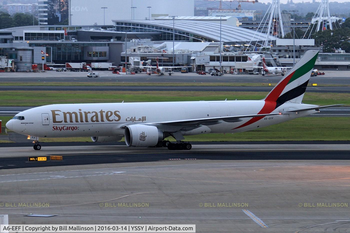 A6-EFF, 2011 Boeing 777-F1H C/N 35612, taxiing to cargo area